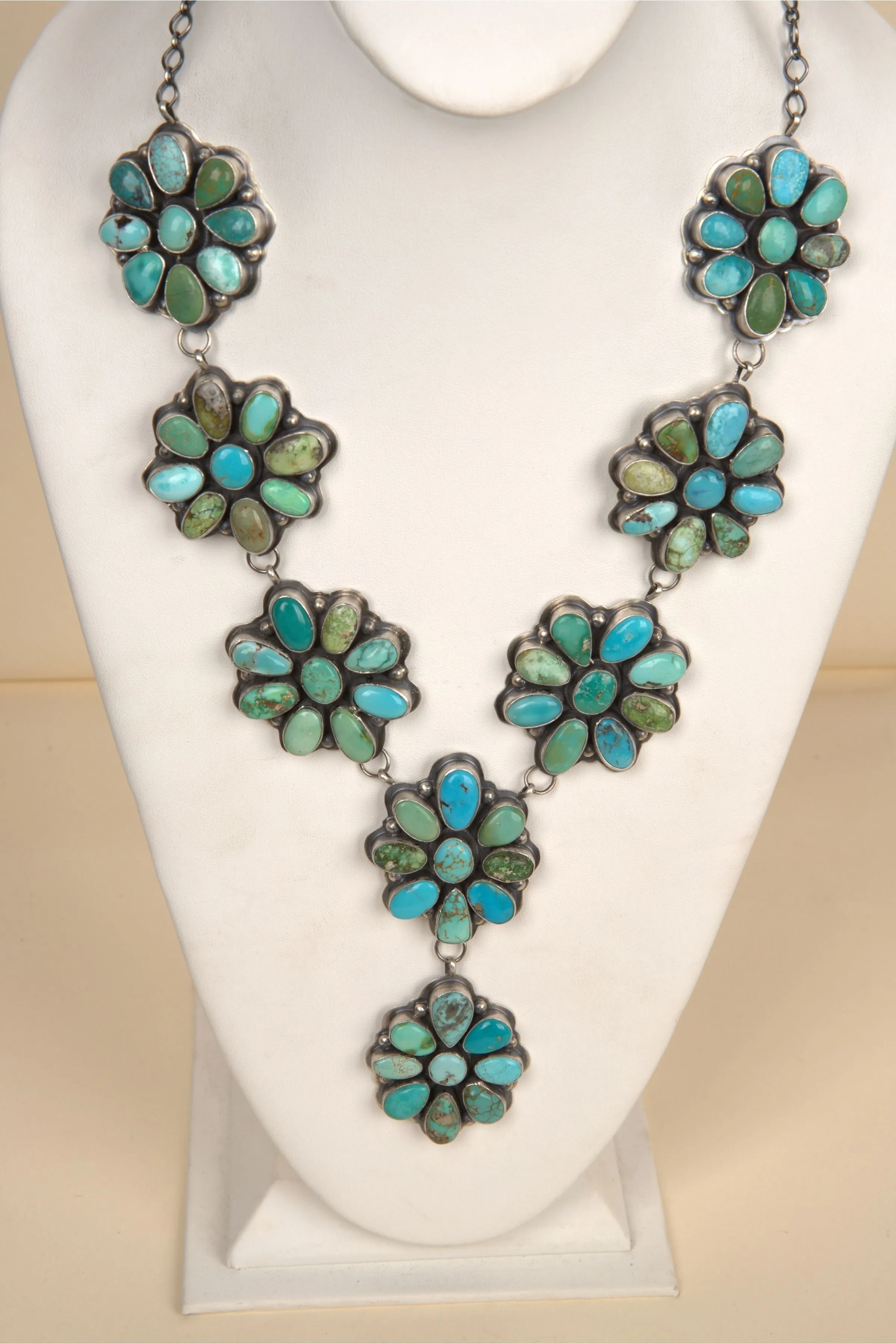 Navajo Handmade Mixed Turquoise Necklace and Earring Set - 14