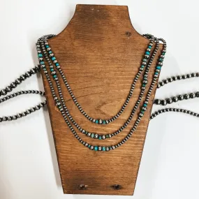 Navajo | Navajo Handmade Sterling Silver 3 Strand Navajo Pearl Necklace with Turquoise Beads