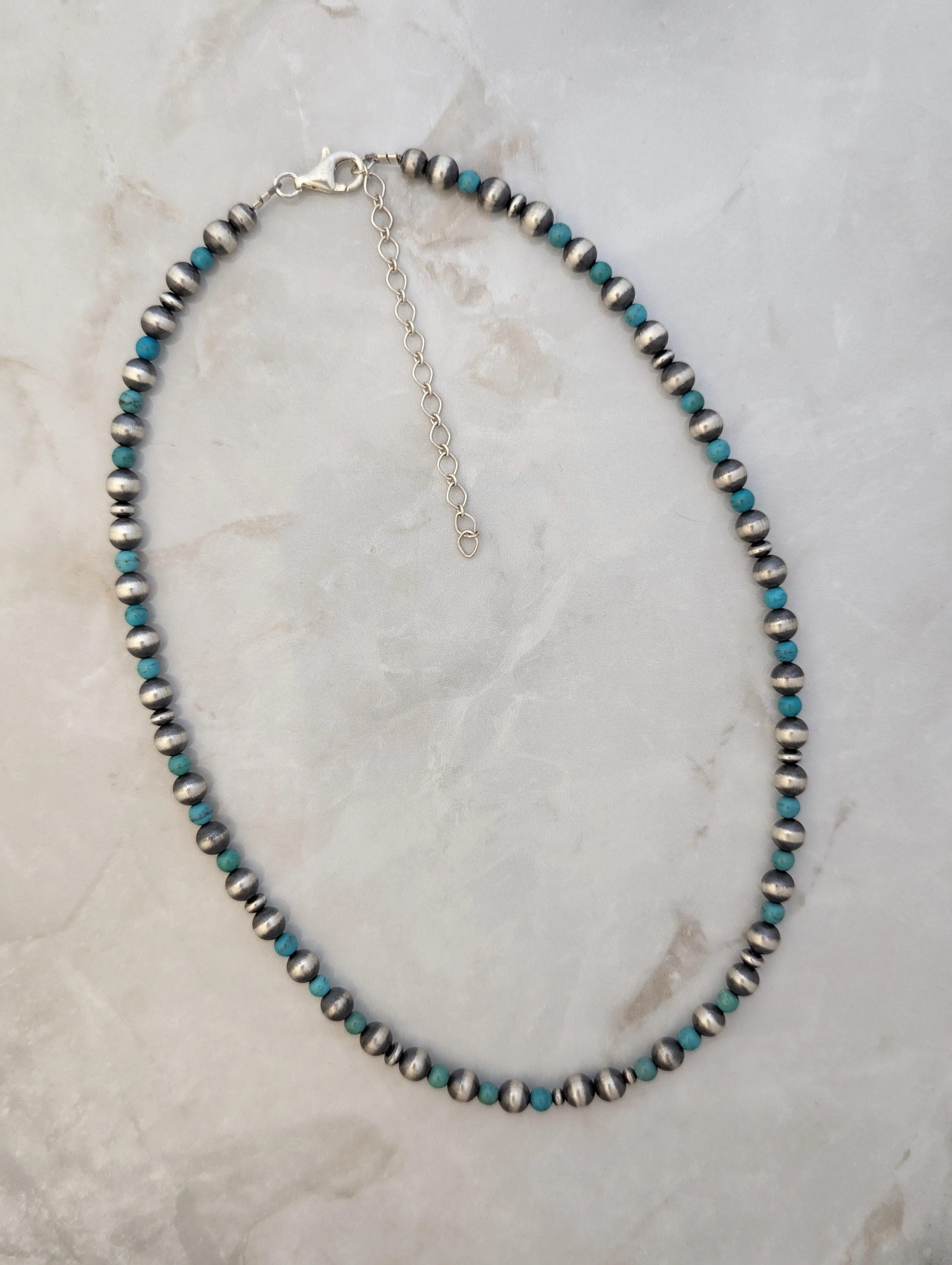 Navajo Pearls & Green Turquoise 6mm Necklace Sterling Silver