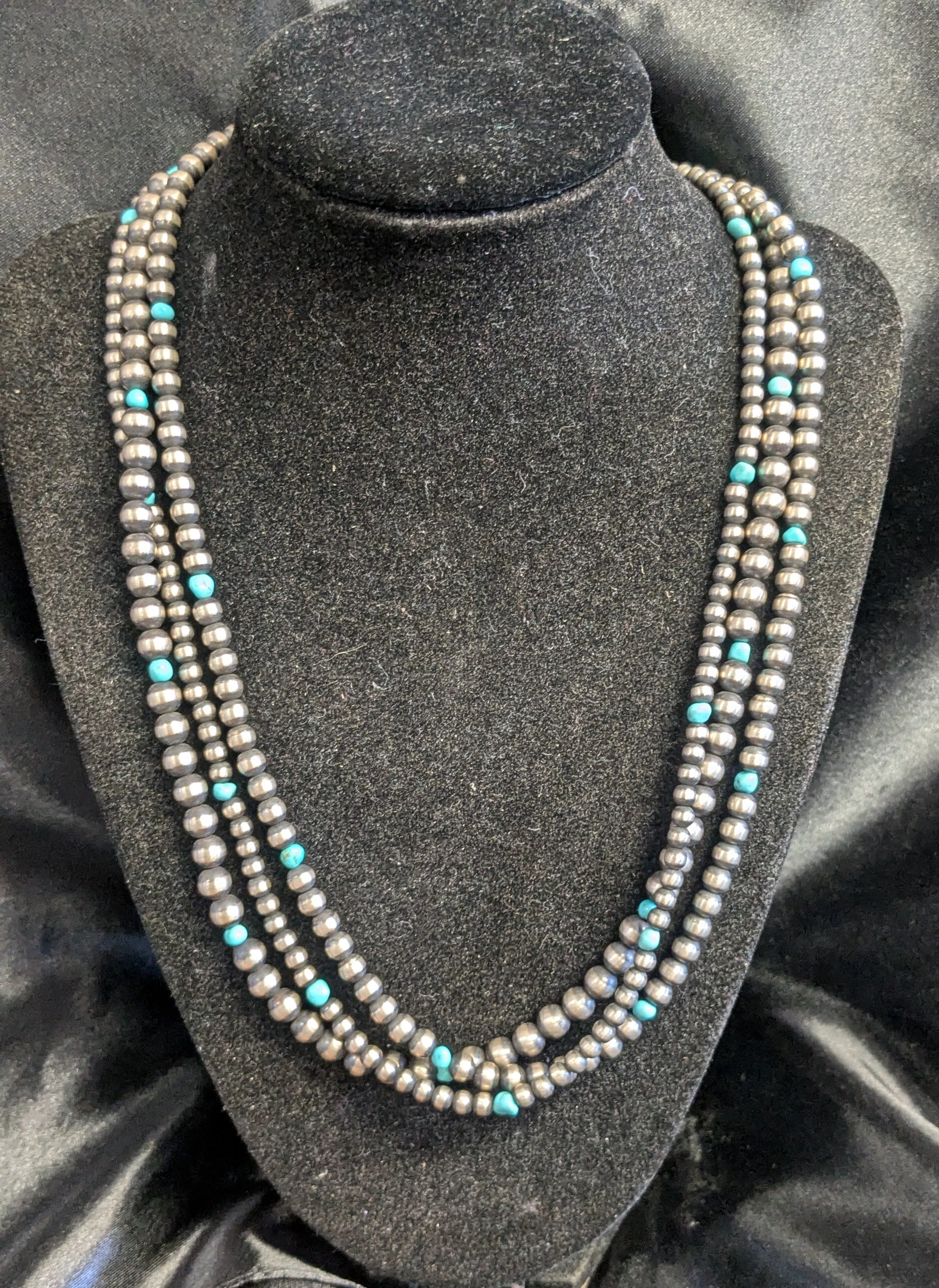 Navajo Pearls w/ Turquoise Necklace 3 Strands