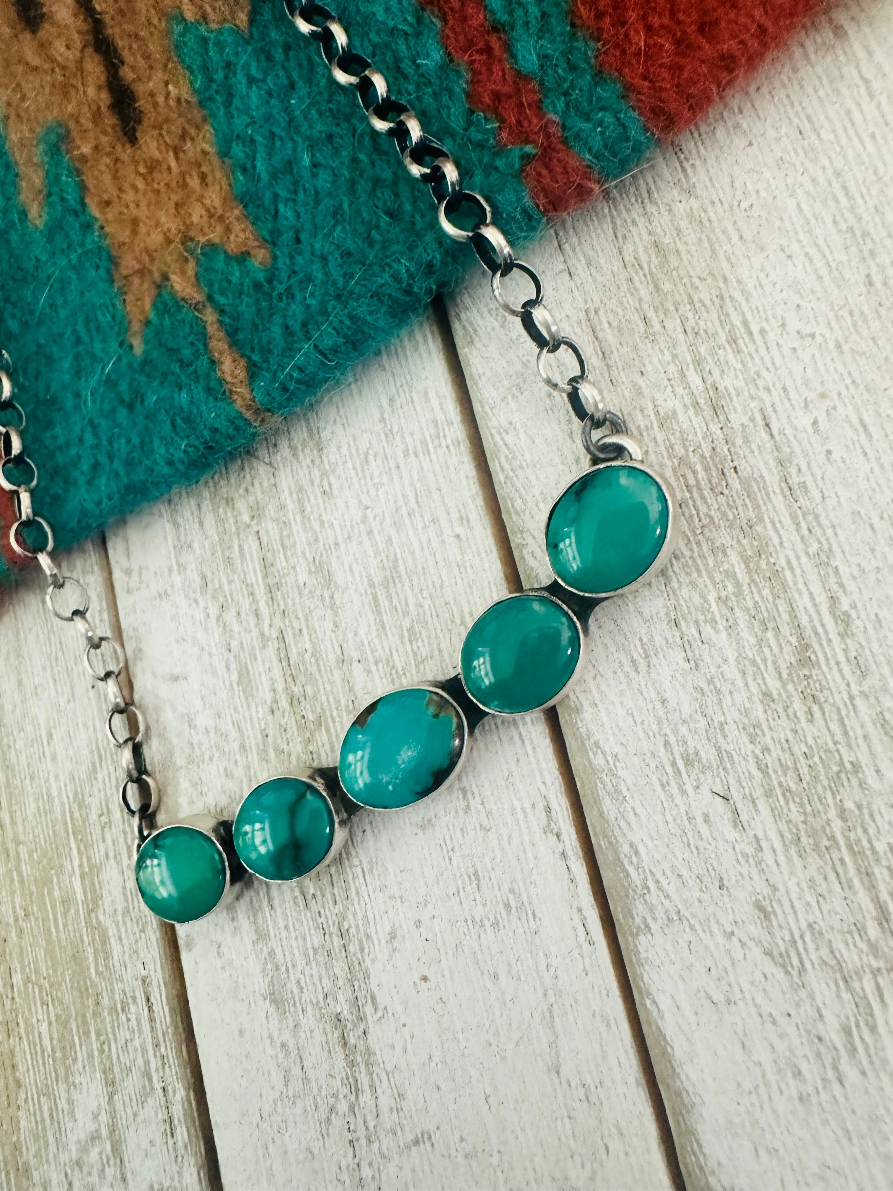 Navajo Sterling Silver & Turquoise Bar Necklace