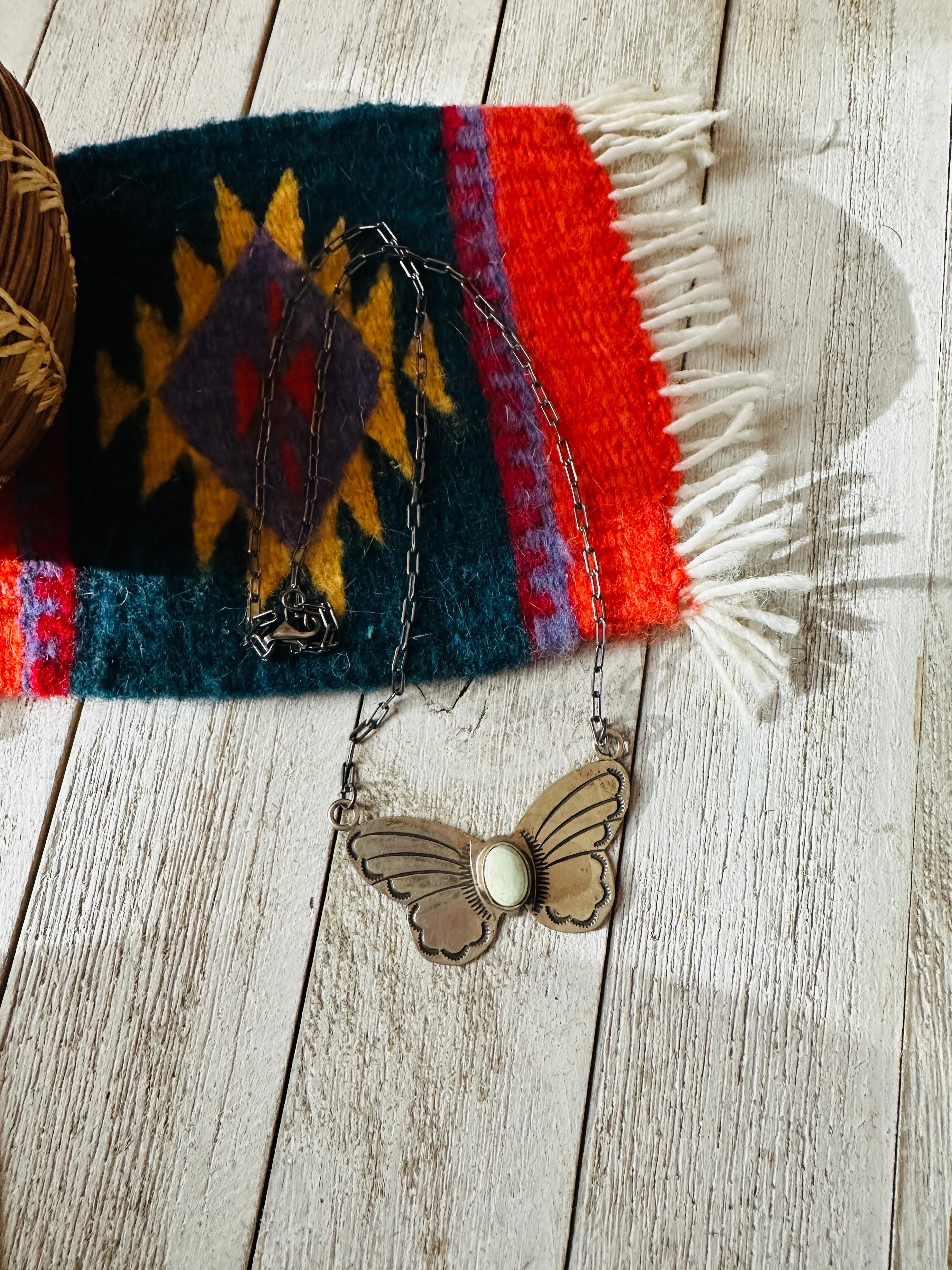 Navajo Sterling Silver & Turquoise Butterfly Necklace