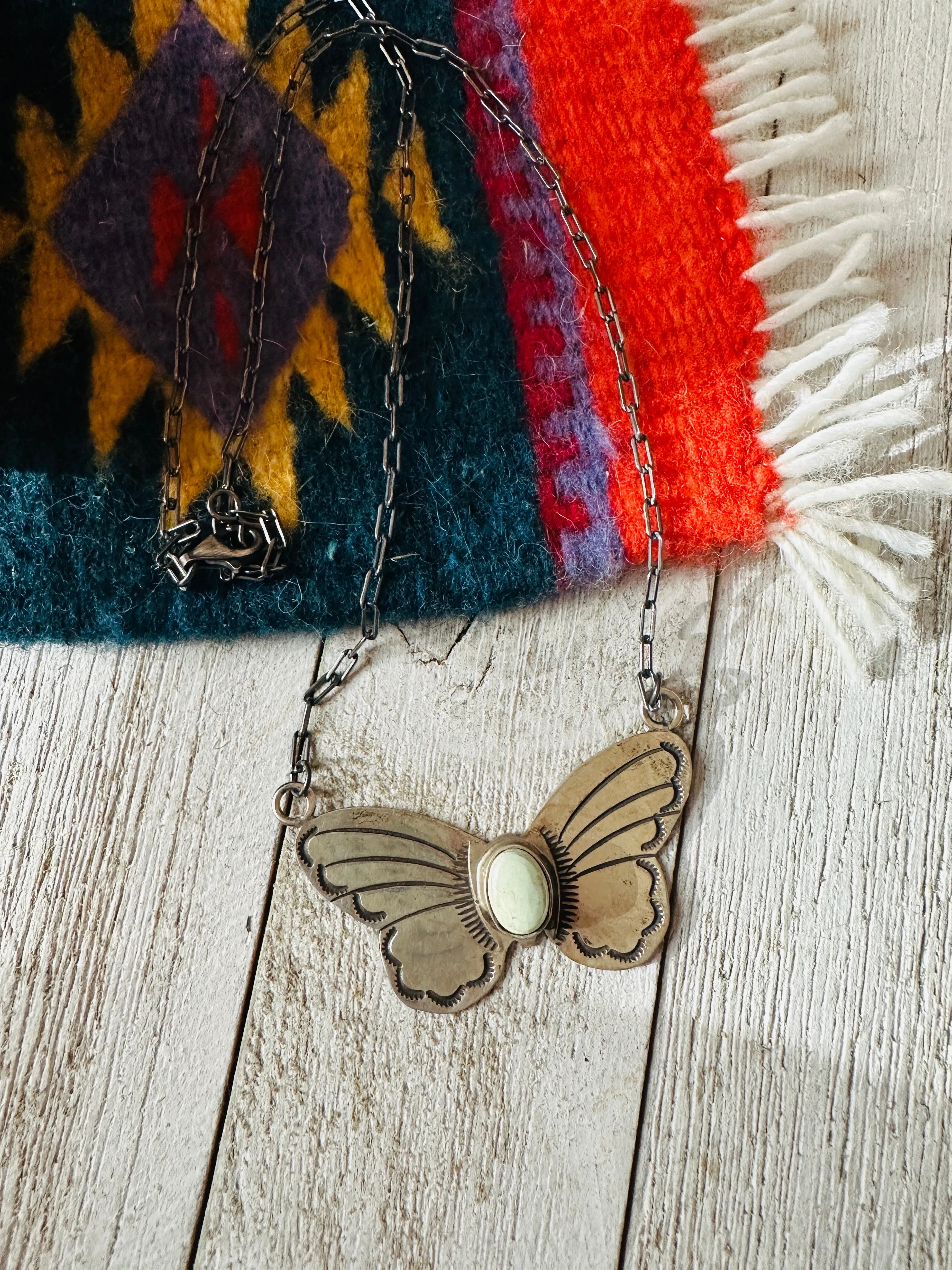 Navajo Sterling Silver & Turquoise Butterfly Necklace