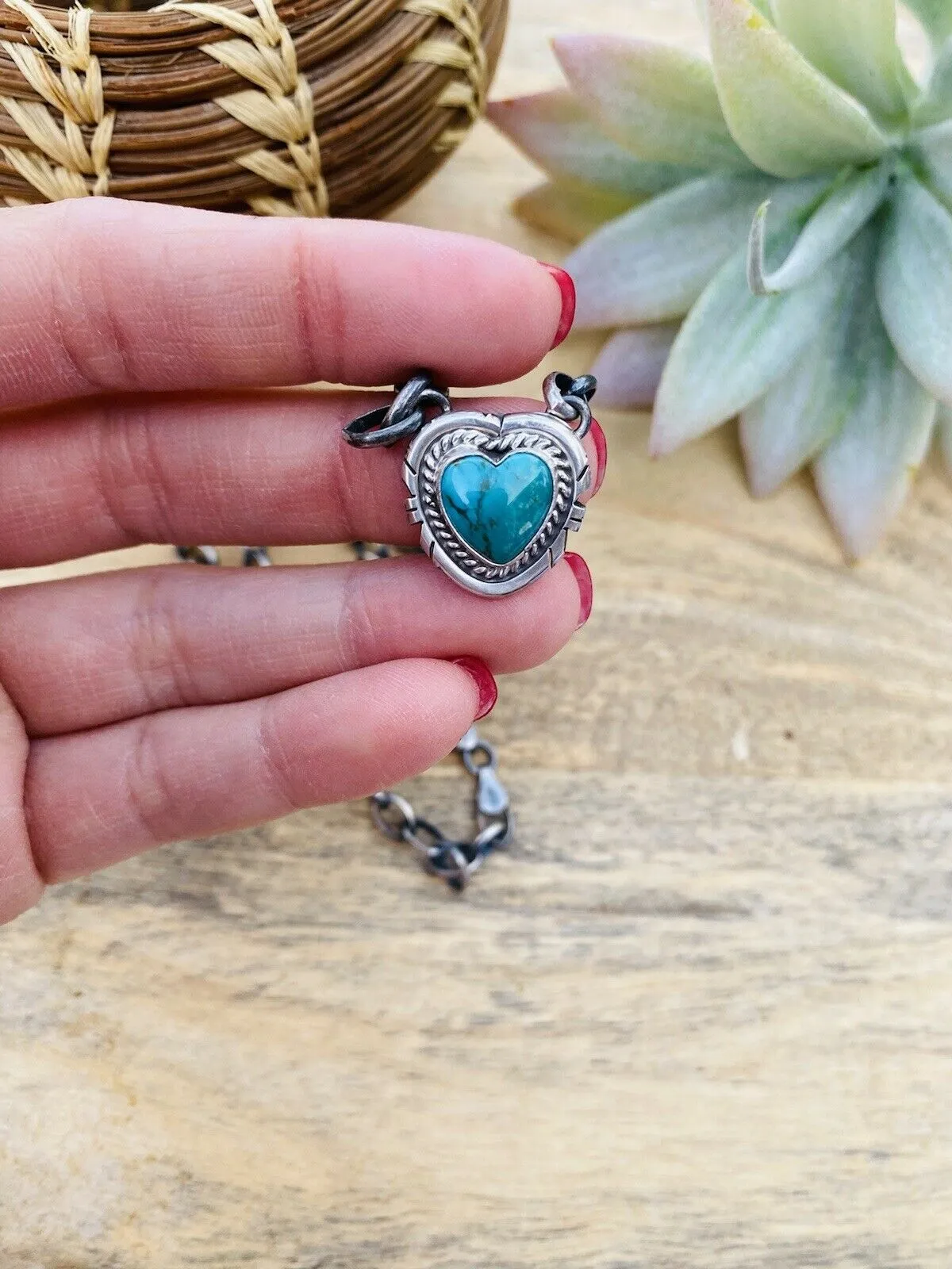 Navajo Sterling Silver & Turquoise Heart Necklace