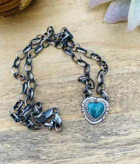 Navajo Sterling Silver & Turquoise Heart Necklace