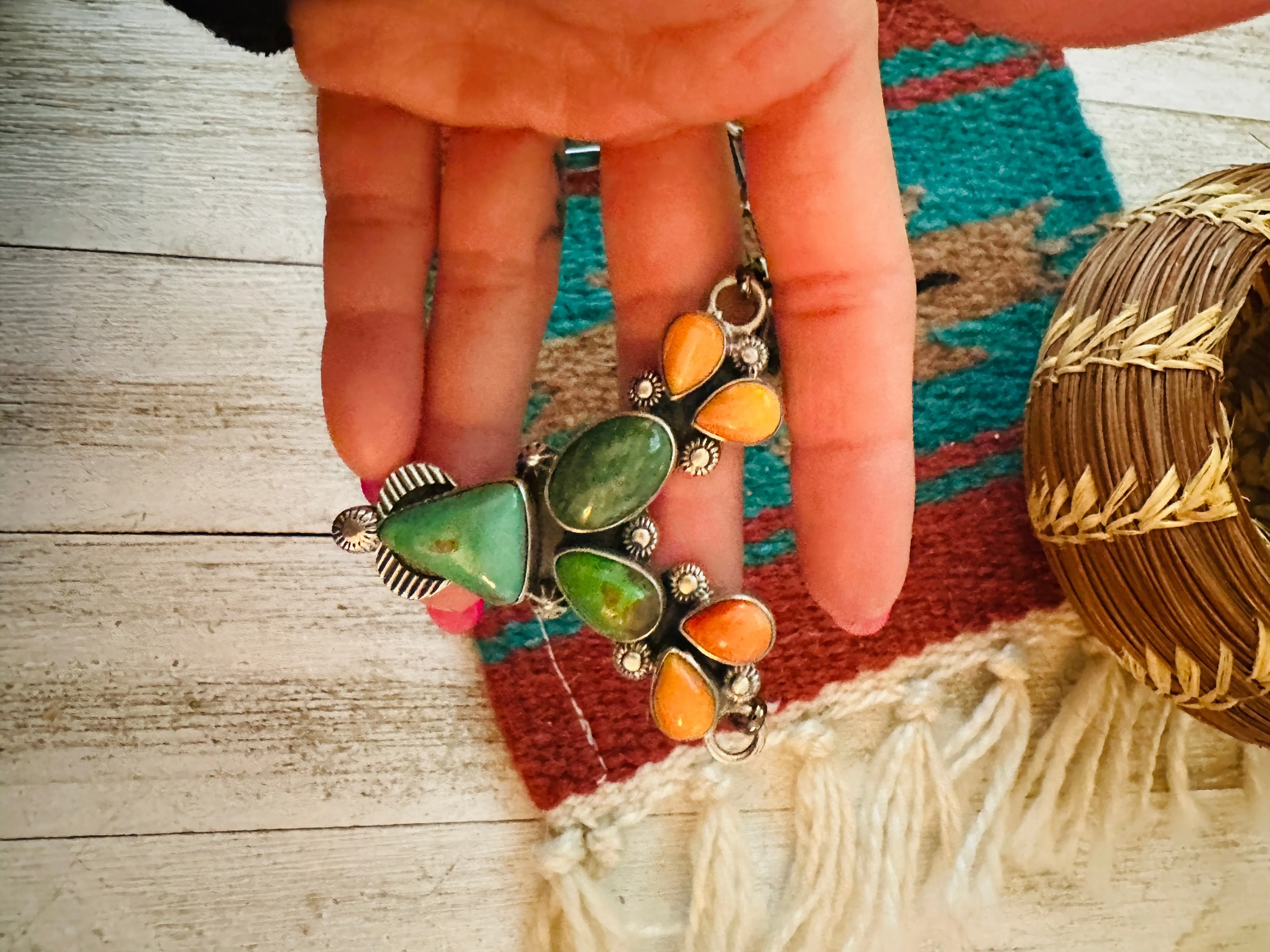 Navajo Sterling Silver, Turquoise & Spiny Necklace