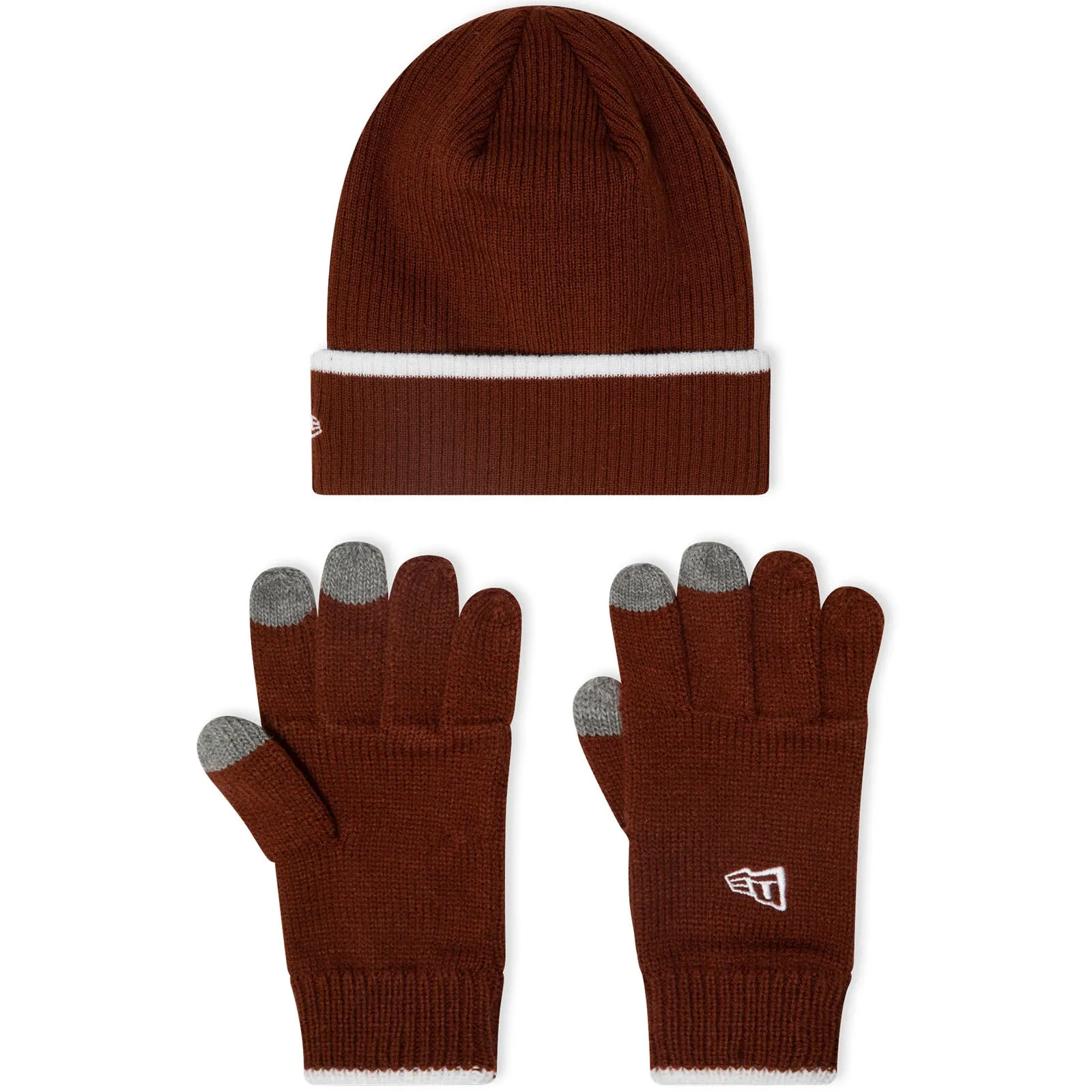 New Era Mens Script Bobble Hat Gloves Set - Dark Brown