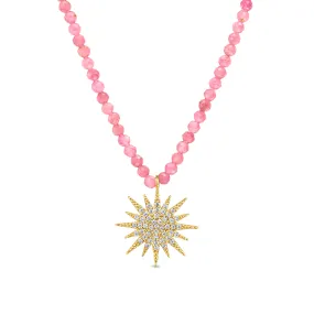 New! Gemstone Sunburst Rainbow Necklace - Pink Tourmaline