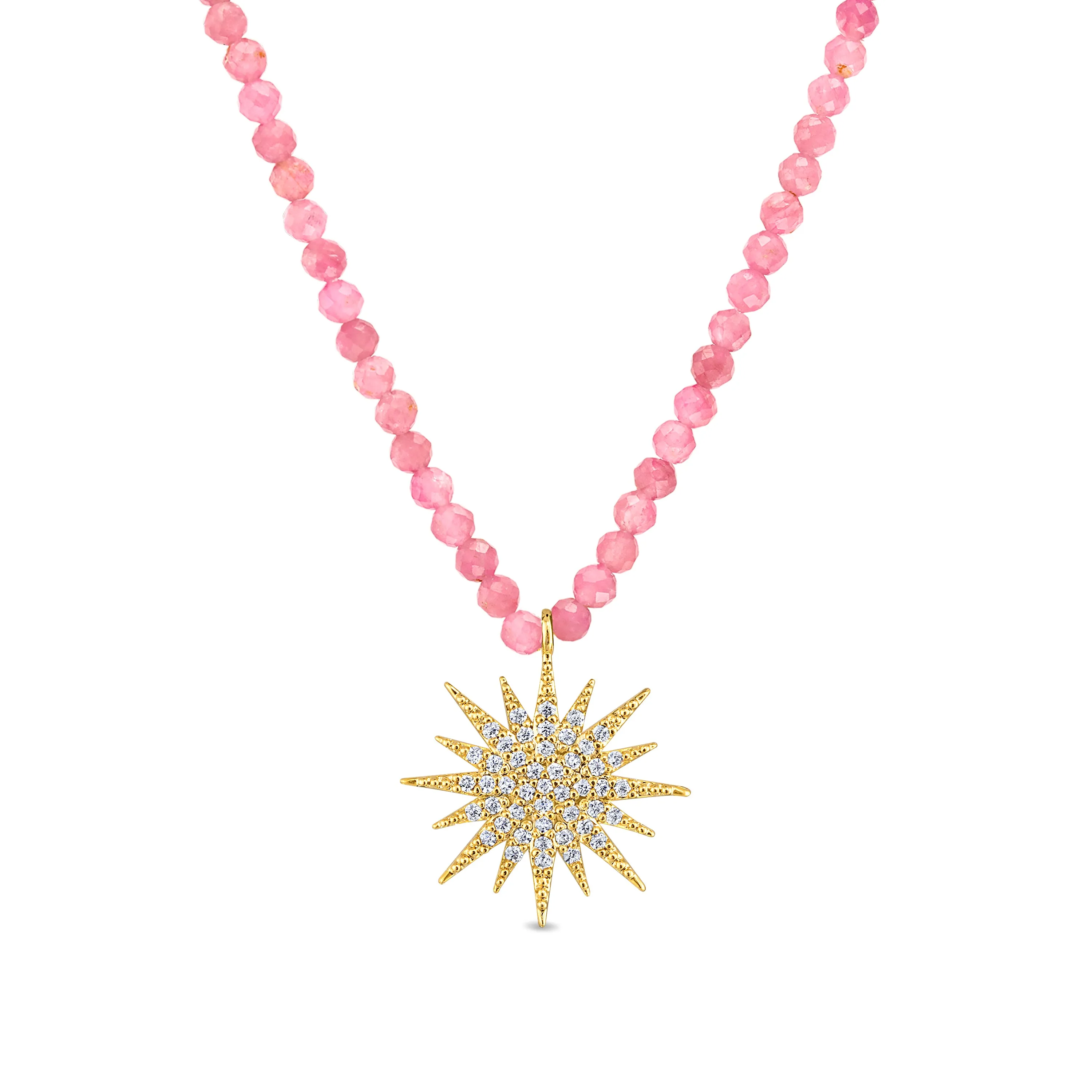 New! Gemstone Sunburst Rainbow Necklace - Pink Tourmaline