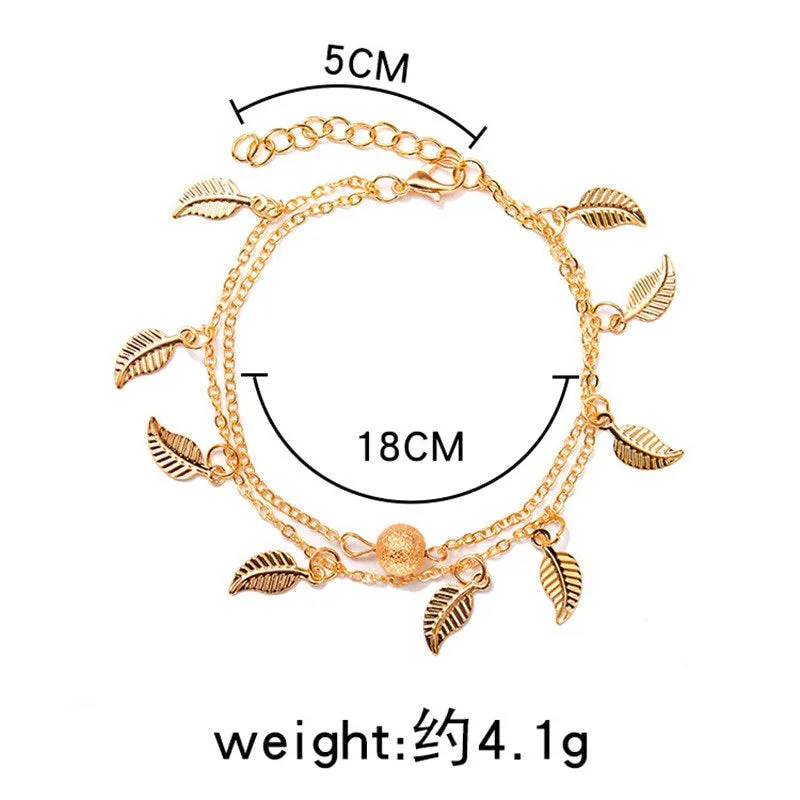 NewBohemia Beach Barefoot Sandals Anklet Chain Gold Leaf pendant Foot Bracelet Fashion Jewelry for Women Ankle Wholesale