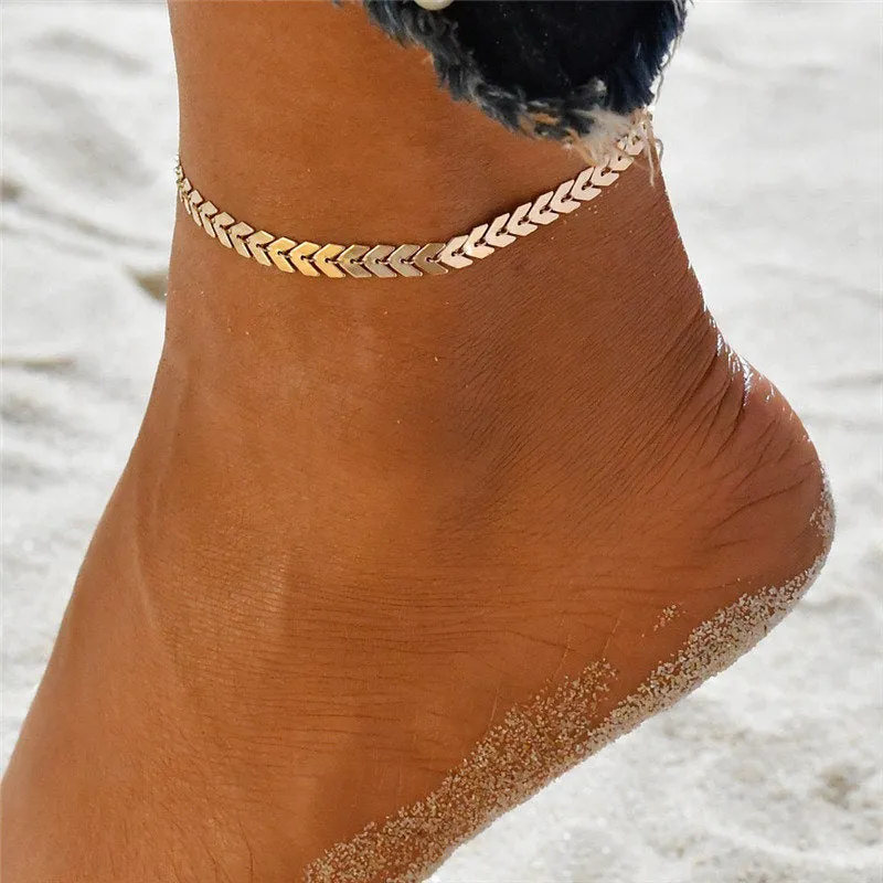 NewBohemia Beach Barefoot Sandals Anklet Chain Gold Leaf pendant Foot Bracelet Fashion Jewelry for Women Ankle Wholesale