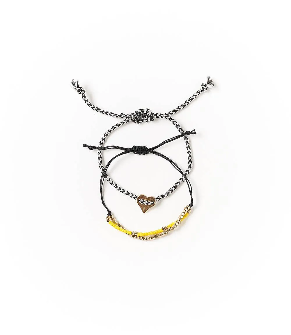 Nitara Beaded Friendship Bracelets - Heart (Yellow/Set of 2)