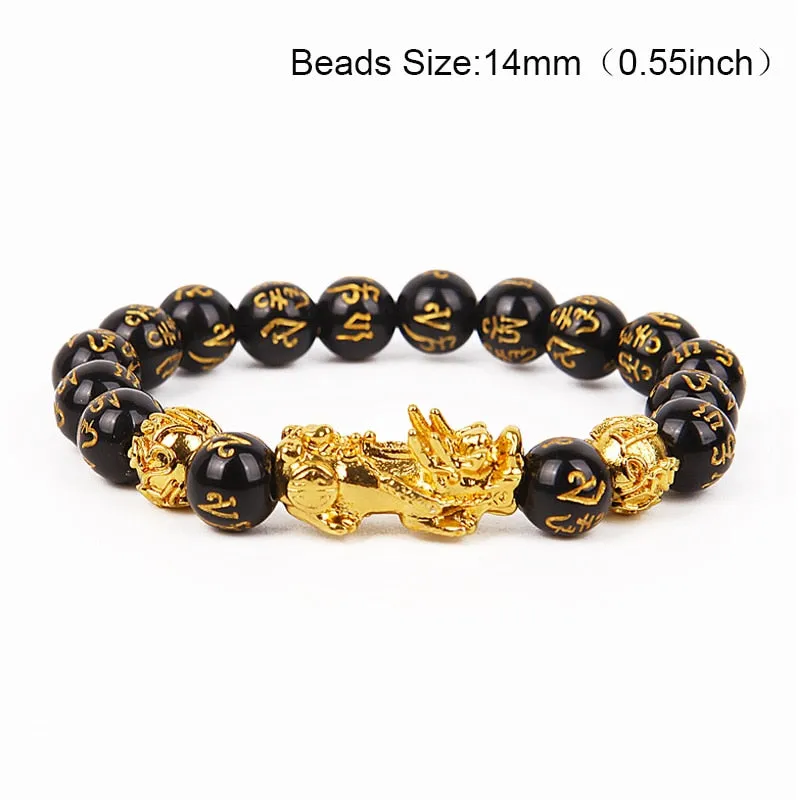 Obsidian Stone Beads Bracelet Pixiu Bring  Wealth Good Luck Feng Shui Chinese Beast Wristband Gold Pixiu Men Women Bracelet