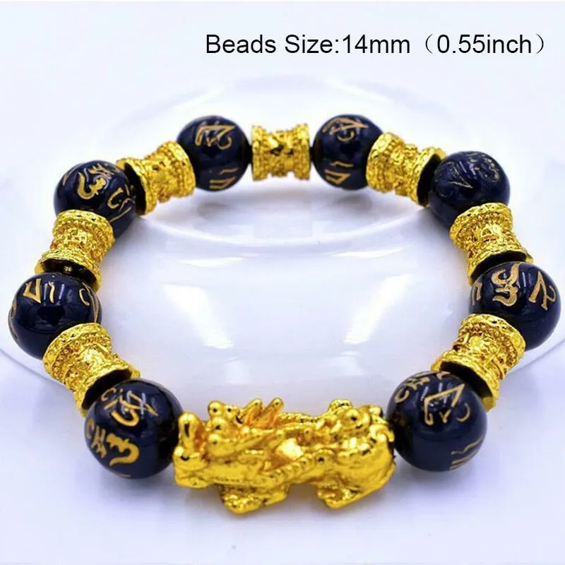 Obsidian Stone Beads Bracelet Pixiu Bring  Wealth Good Luck Feng Shui Chinese Beast Wristband Gold Pixiu Men Women Bracelet