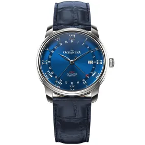 Oceaneva Men's OceanTrek GMT Automatic 200m Leather Watch Blue