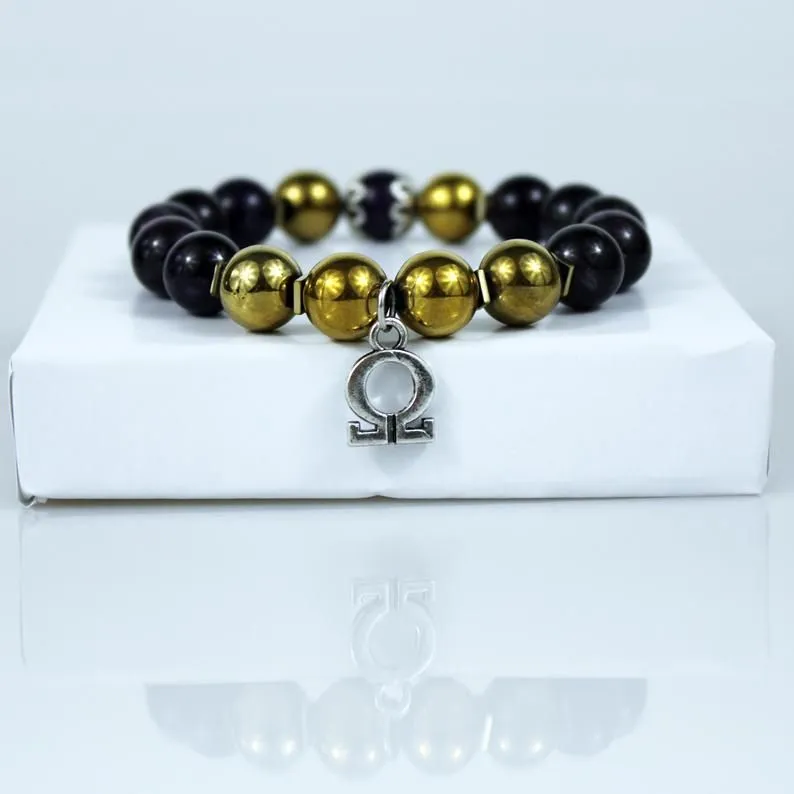 Omega Greek Letter Charm Bead Bracelet