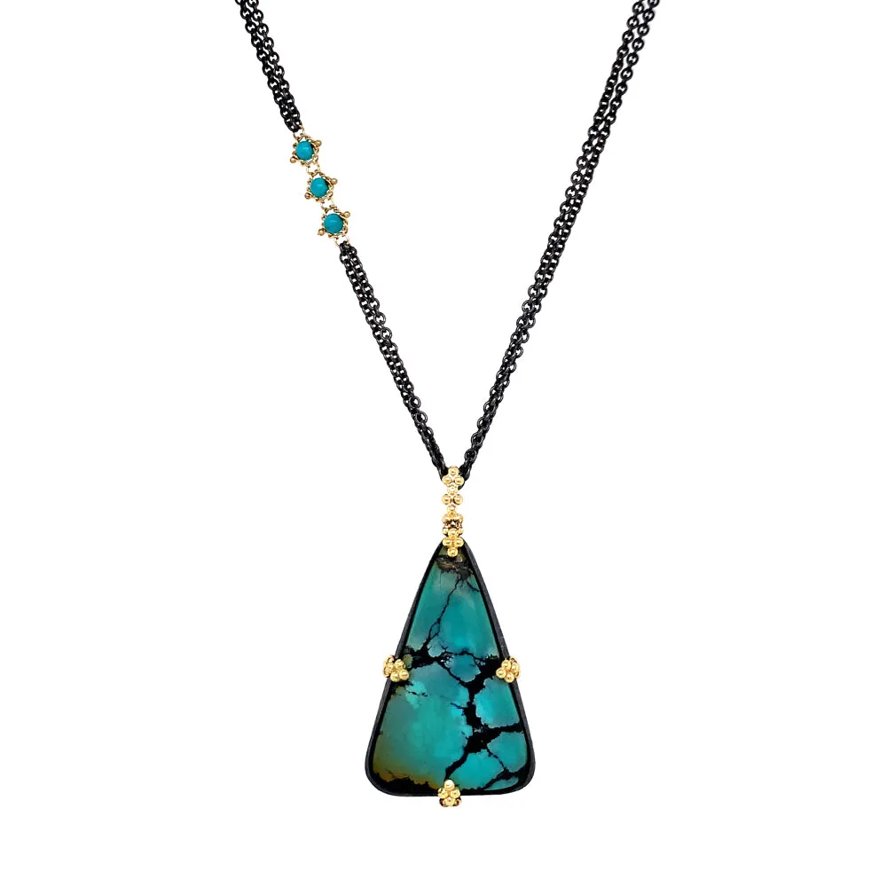 One-of-a-Kind Moon River Turquoise & Diamond Rondelle Necklace - "Dusted Dreams"