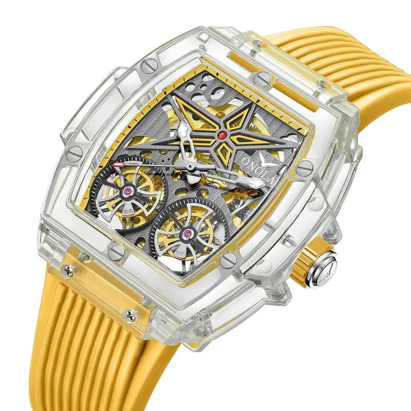 ONOLA Luxury Tonneau Automatic Skeleton Watch for Men 30m Waterproof