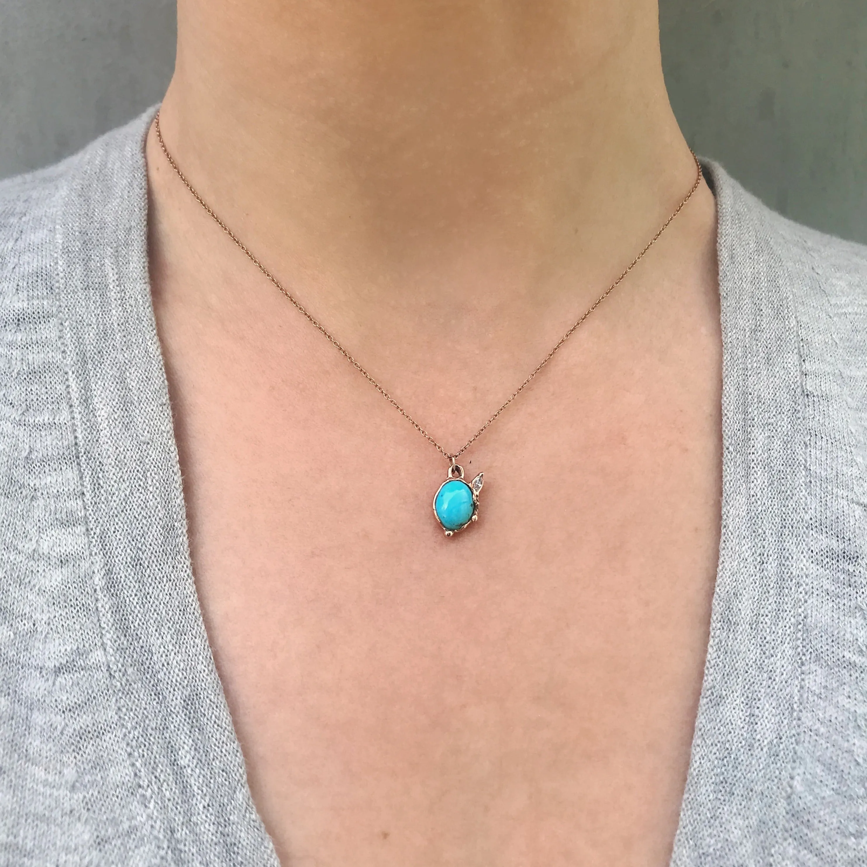 Oval Marquise Leaf Necklace, Turquoise