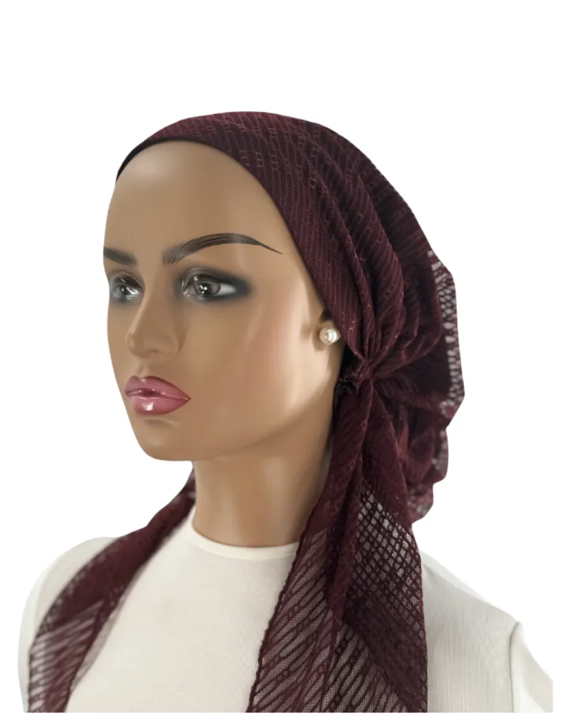 P2390-25 Burgundy Hairpin Lace Classic Fit Pre-Tied Bandanna