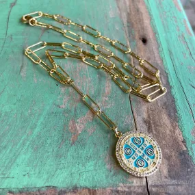 Paperclip Turquoise St Benedict Drop Necklace