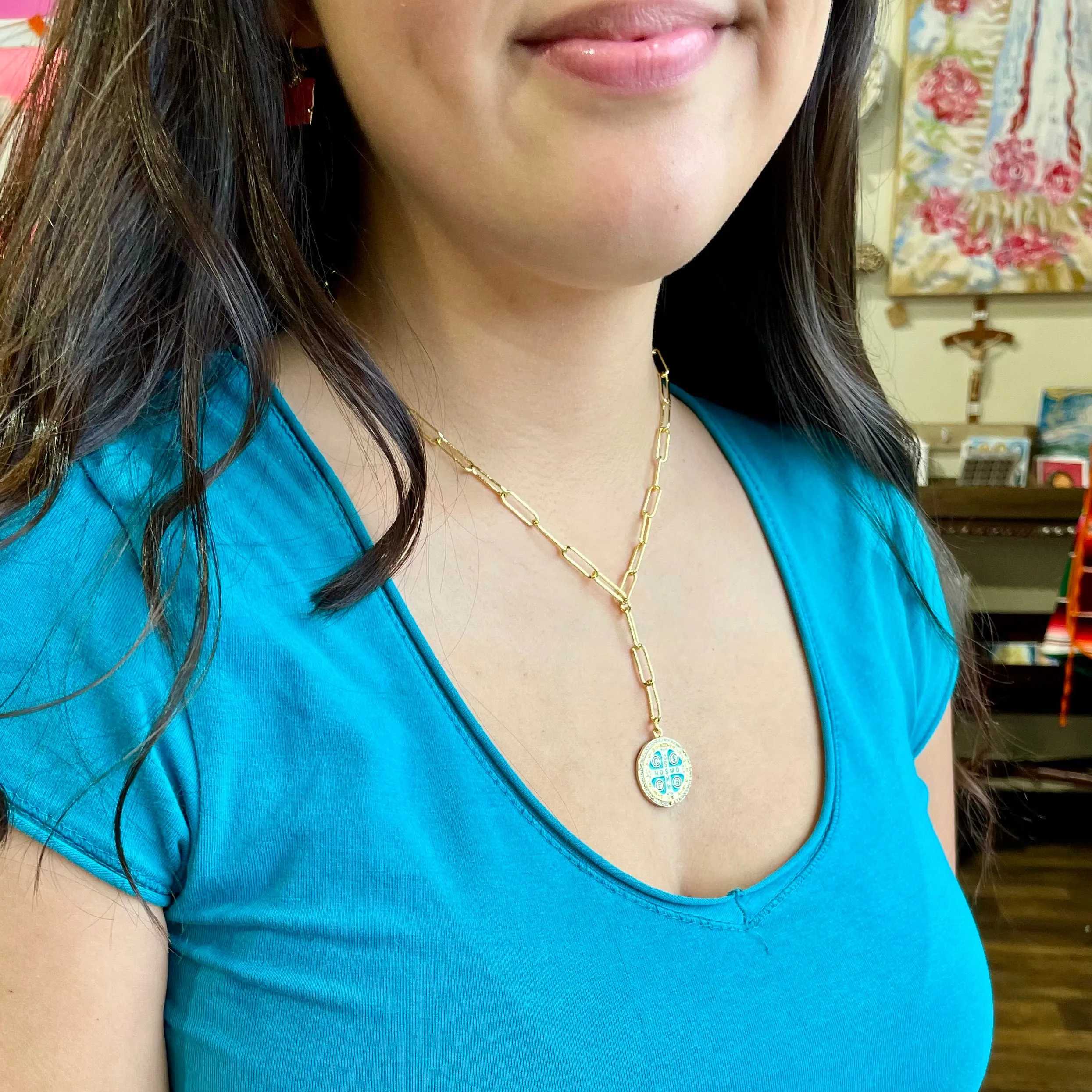 Paperclip Turquoise St Benedict Drop Necklace