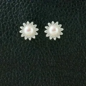 Pearl & Diamond Flower Earrings