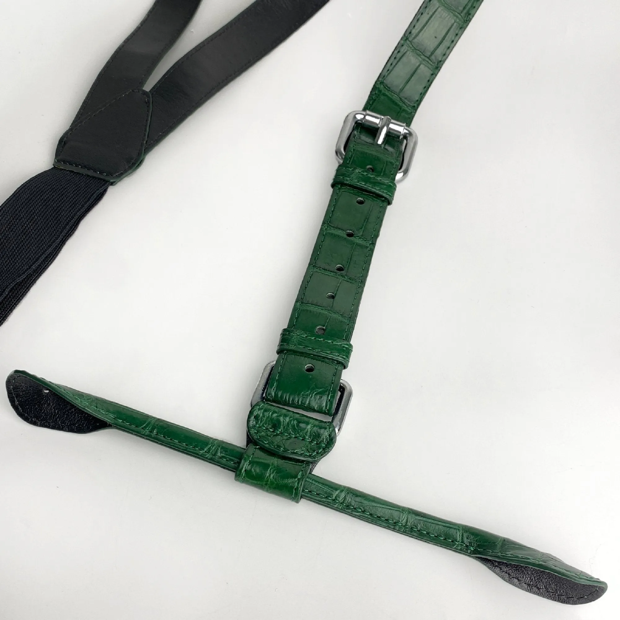 Personalized Alligator Leather Suspenders Men, Leather Suspenders, Men Green Suspenders, Handmade Leather Suspenders For Groomsmen