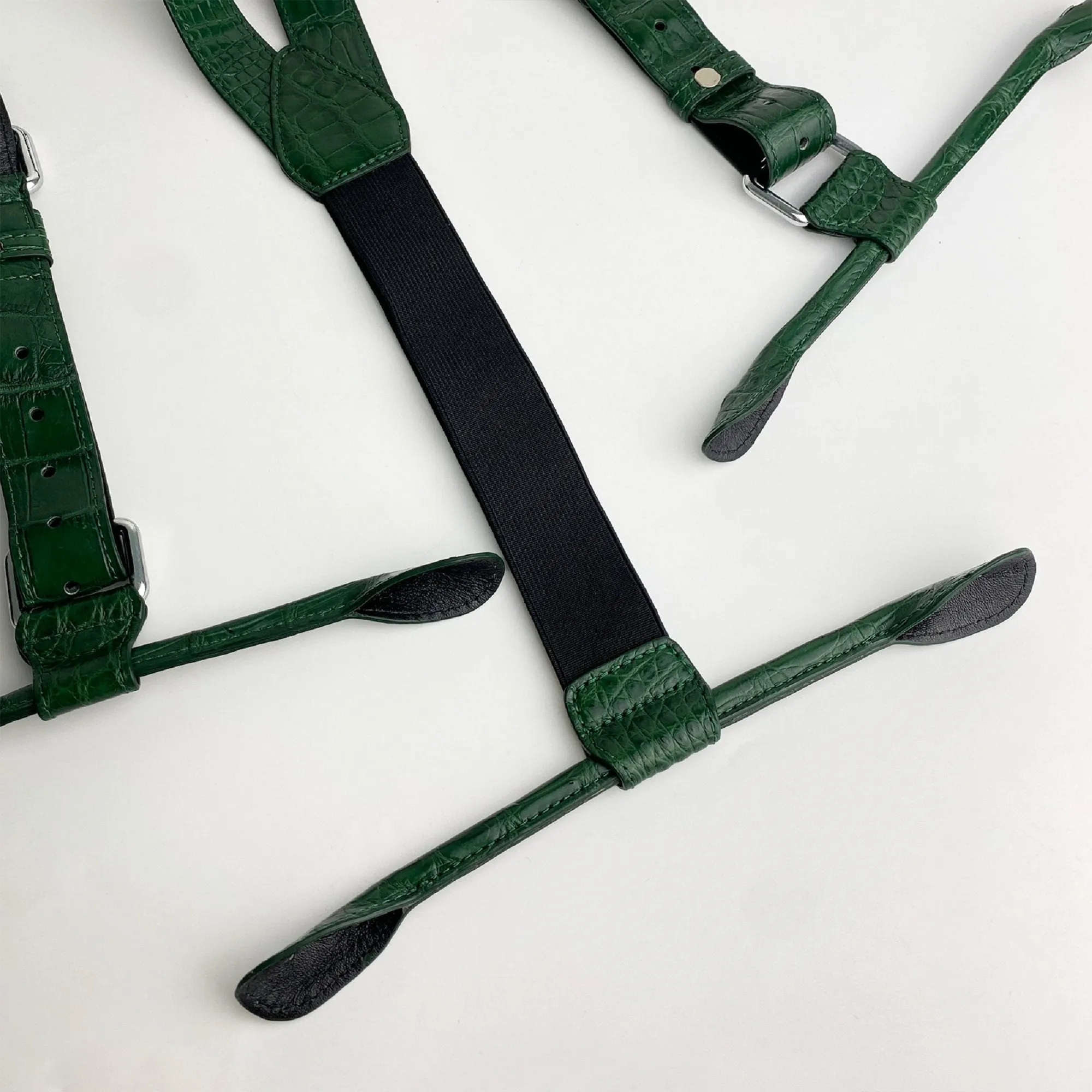 Personalized Alligator Leather Suspenders Men, Leather Suspenders, Men Green Suspenders, Handmade Leather Suspenders For Groomsmen