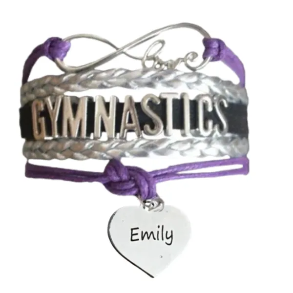 Personalized Engraved Gymnastics Infinity Bracelet- Pick Color