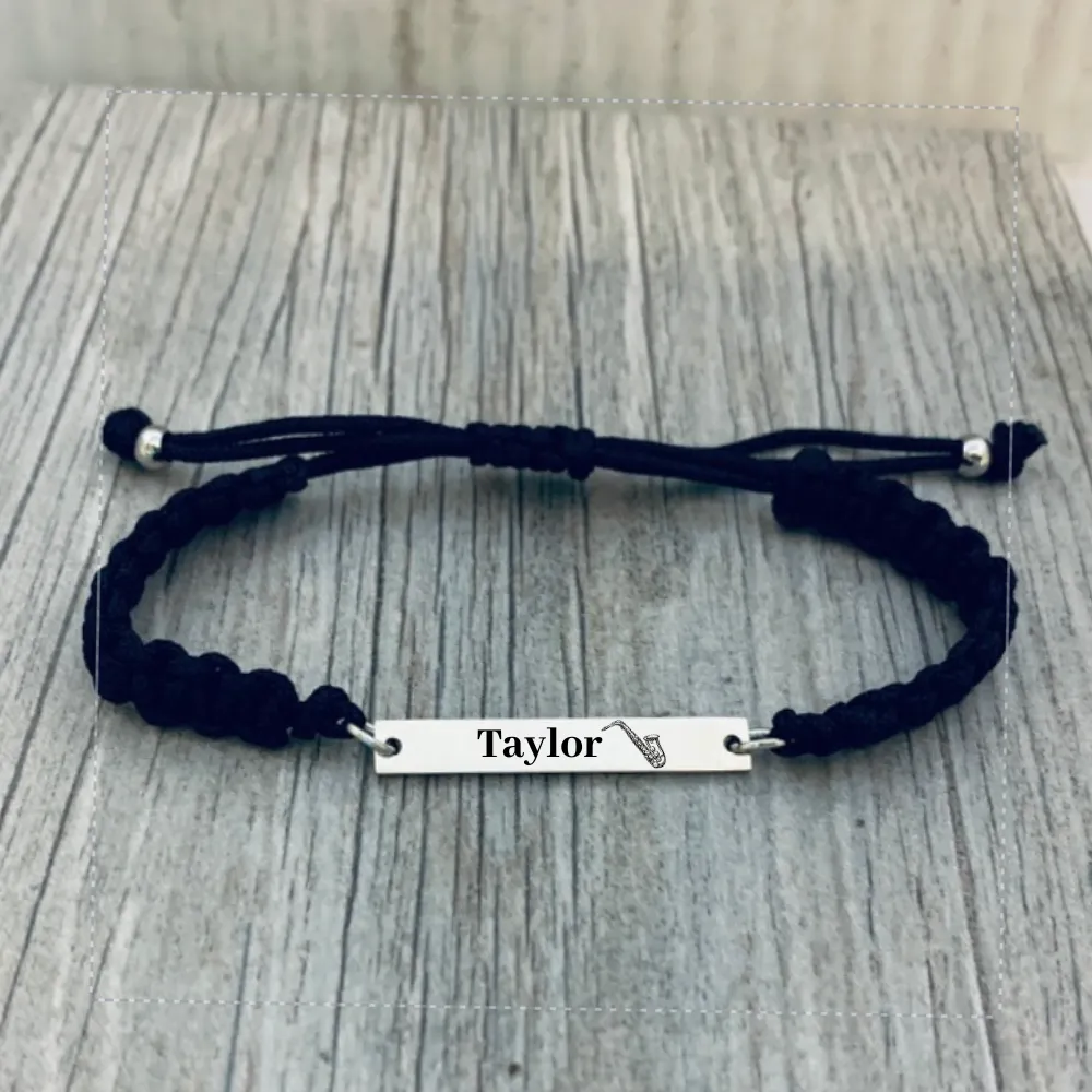 Personalized Engraved Saxophone Bar Rope Bracelet