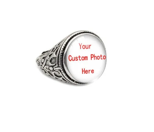 Personalized Photo Ring - Custom Mens Signet Ring Women Name Ring Engraving From Photo Family Fathers Day Gift Boyfriend Husband