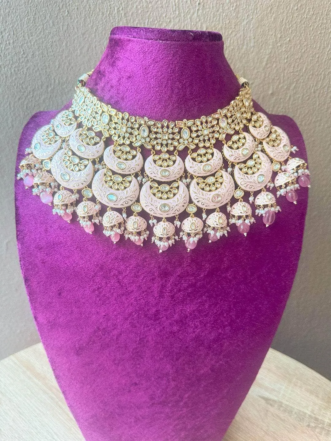 Pink Meenakari Choker With Maang Tikka