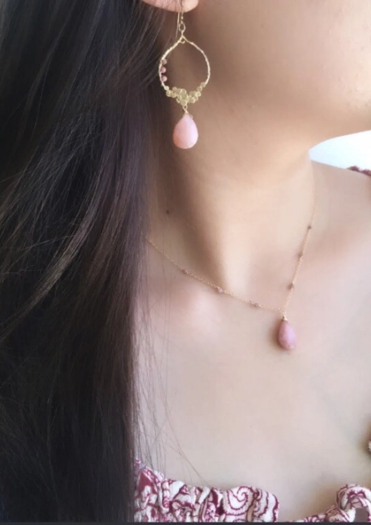 Pink Opal Chandelier Earrings