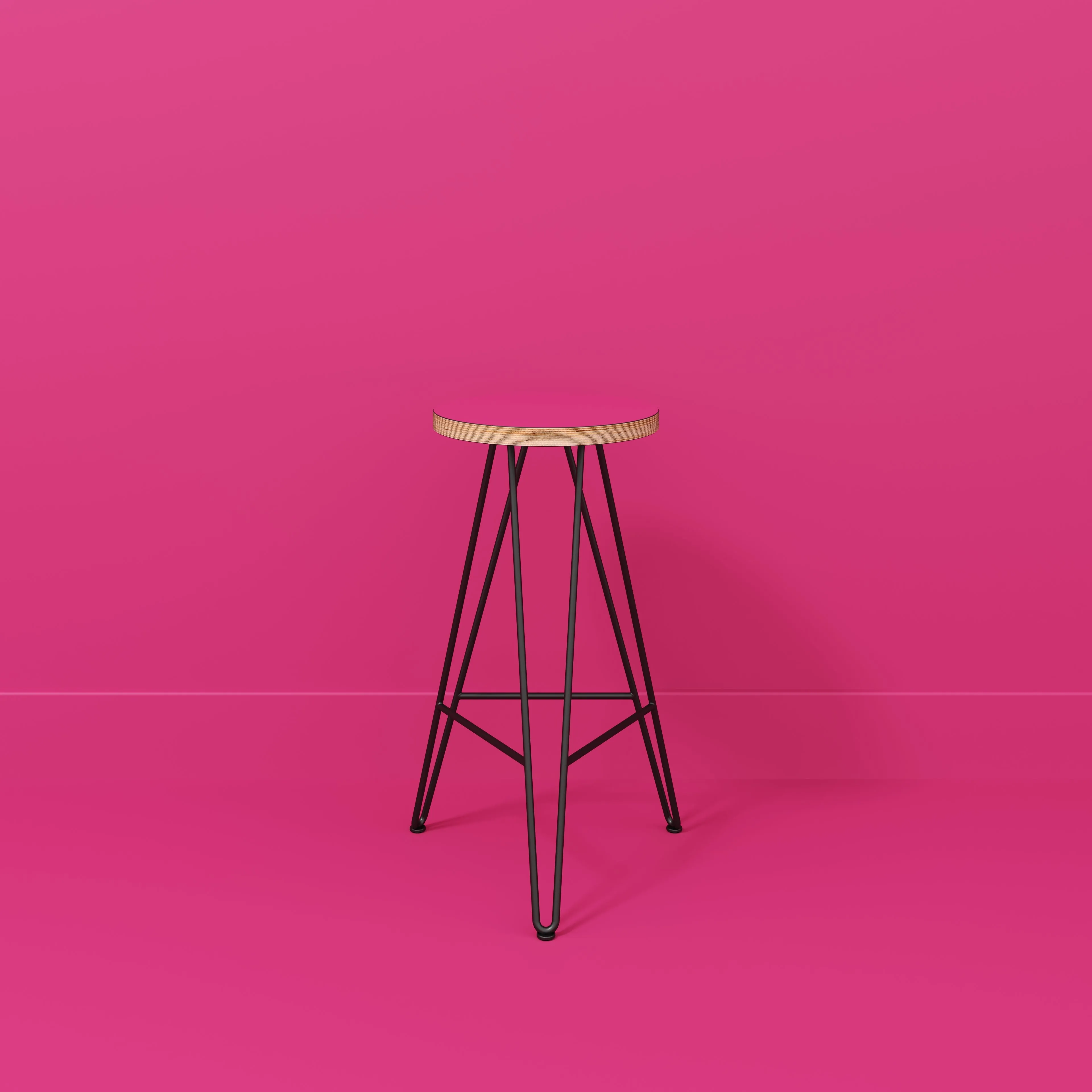 Plywood Bar Stool with Black Hairpin Base - Formica Juicy Pink