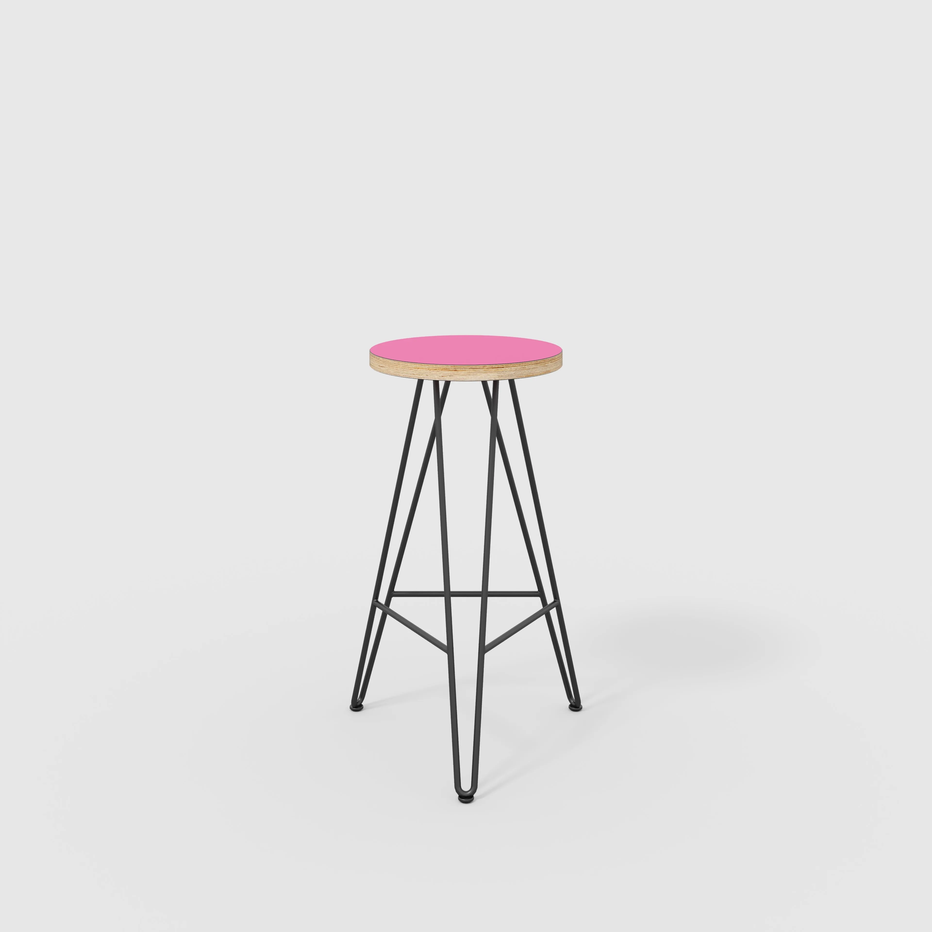 Plywood Bar Stool with Black Hairpin Base - Formica Juicy Pink