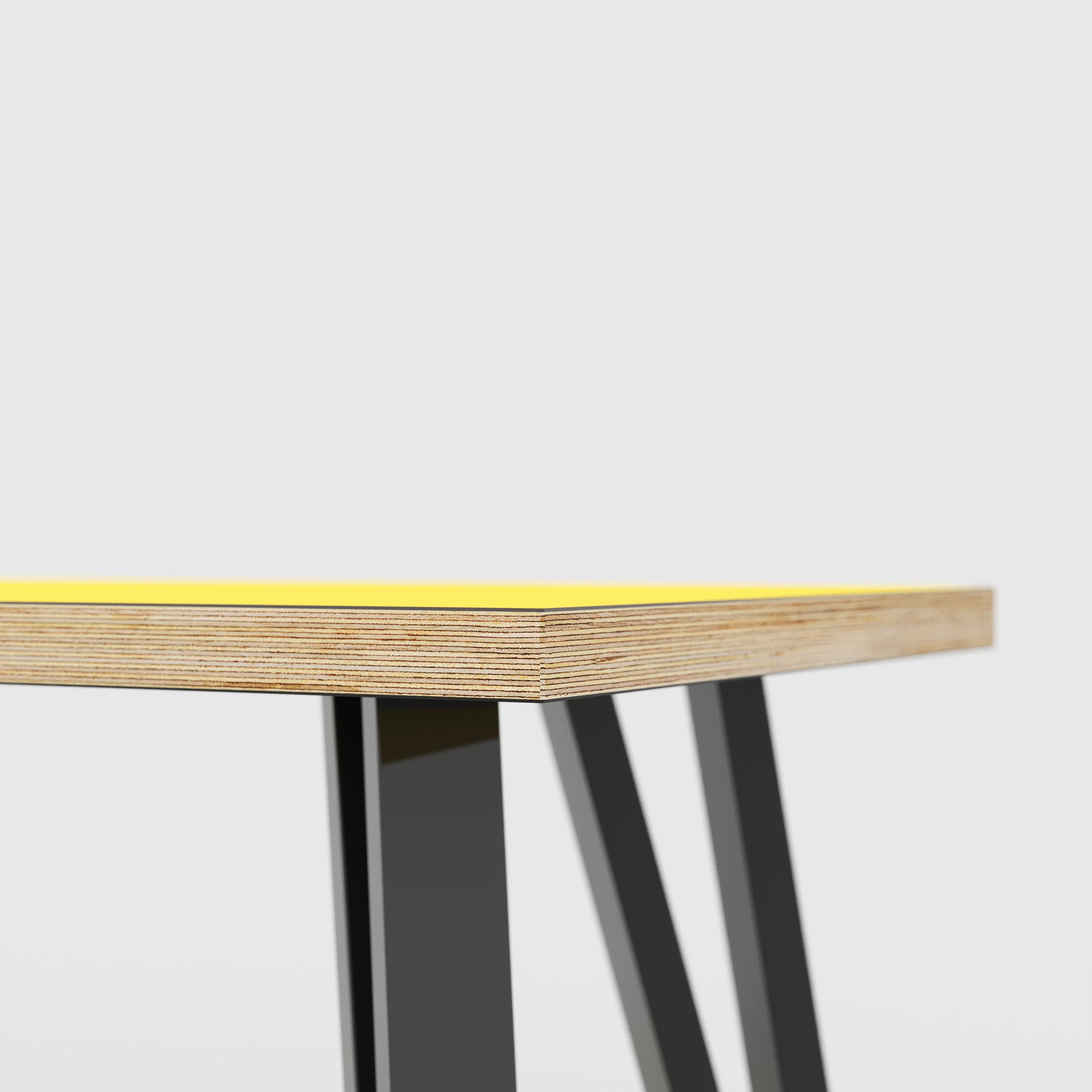 Plywood Bench Seat with Black Box Hairpin Legs - Formica Chrome Yellow - 1600(w) x 400(d) x 450(h)