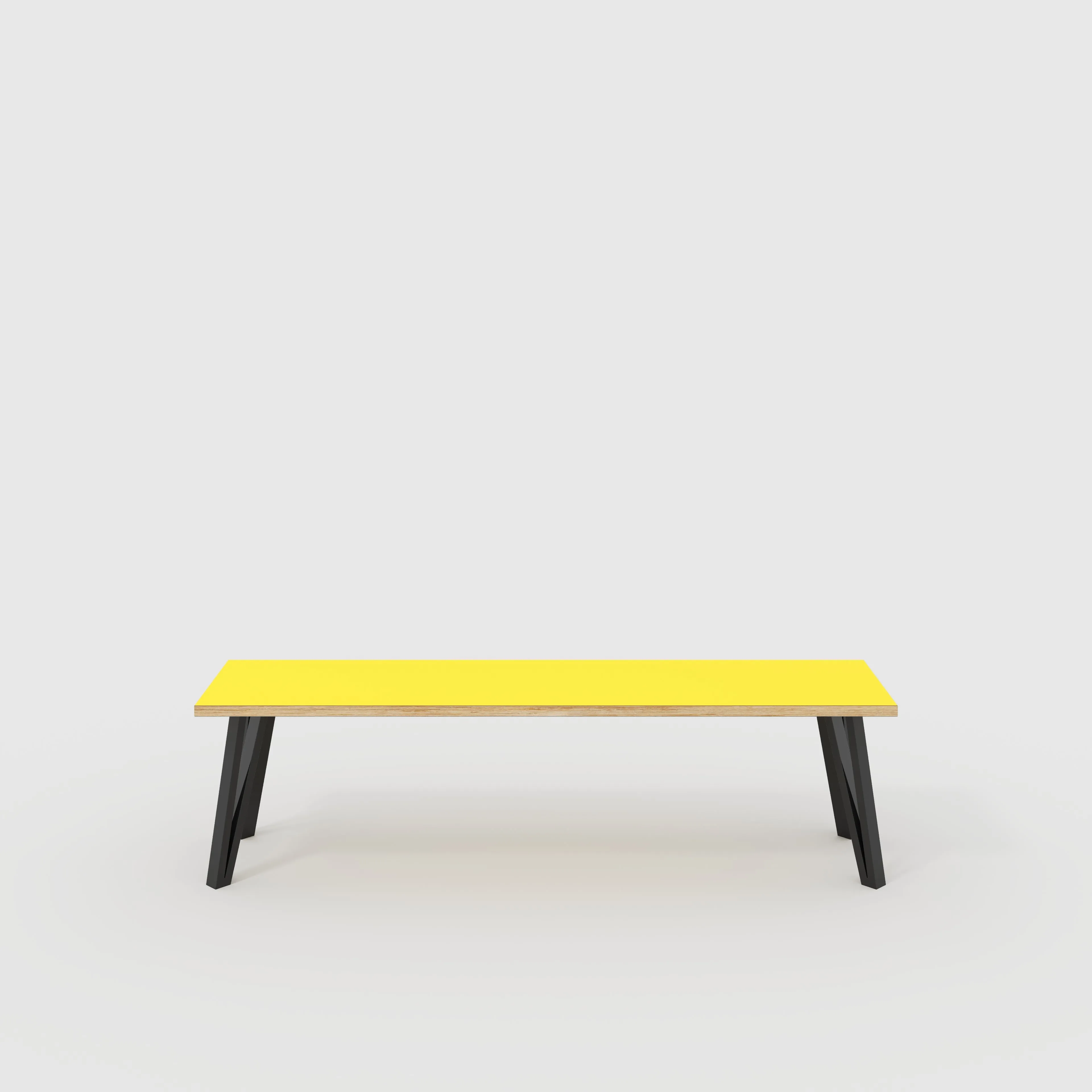 Plywood Bench Seat with Black Box Hairpin Legs - Formica Chrome Yellow - 1600(w) x 400(d) x 450(h)