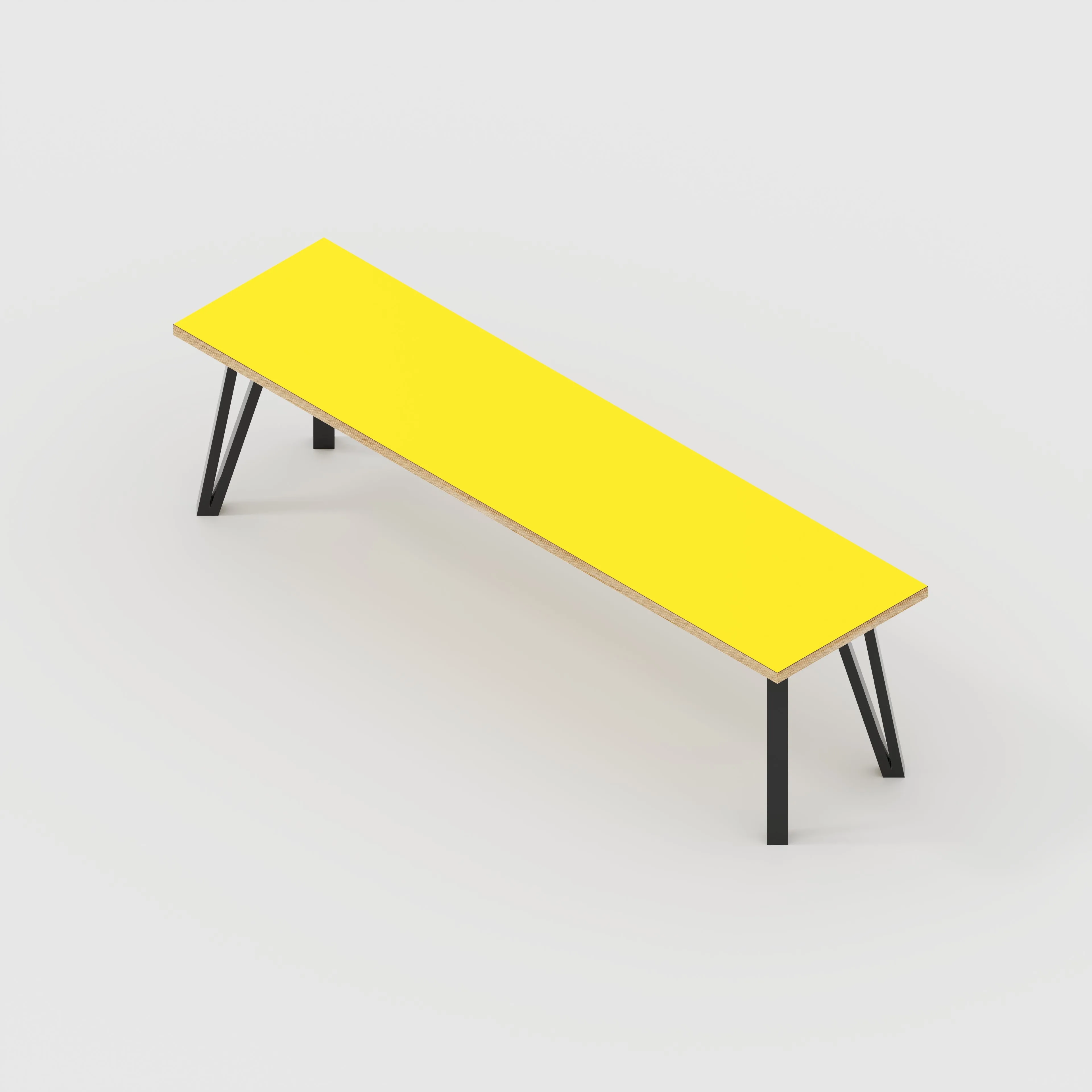 Plywood Bench Seat with Black Box Hairpin Legs - Formica Chrome Yellow - 1600(w) x 400(d) x 450(h)