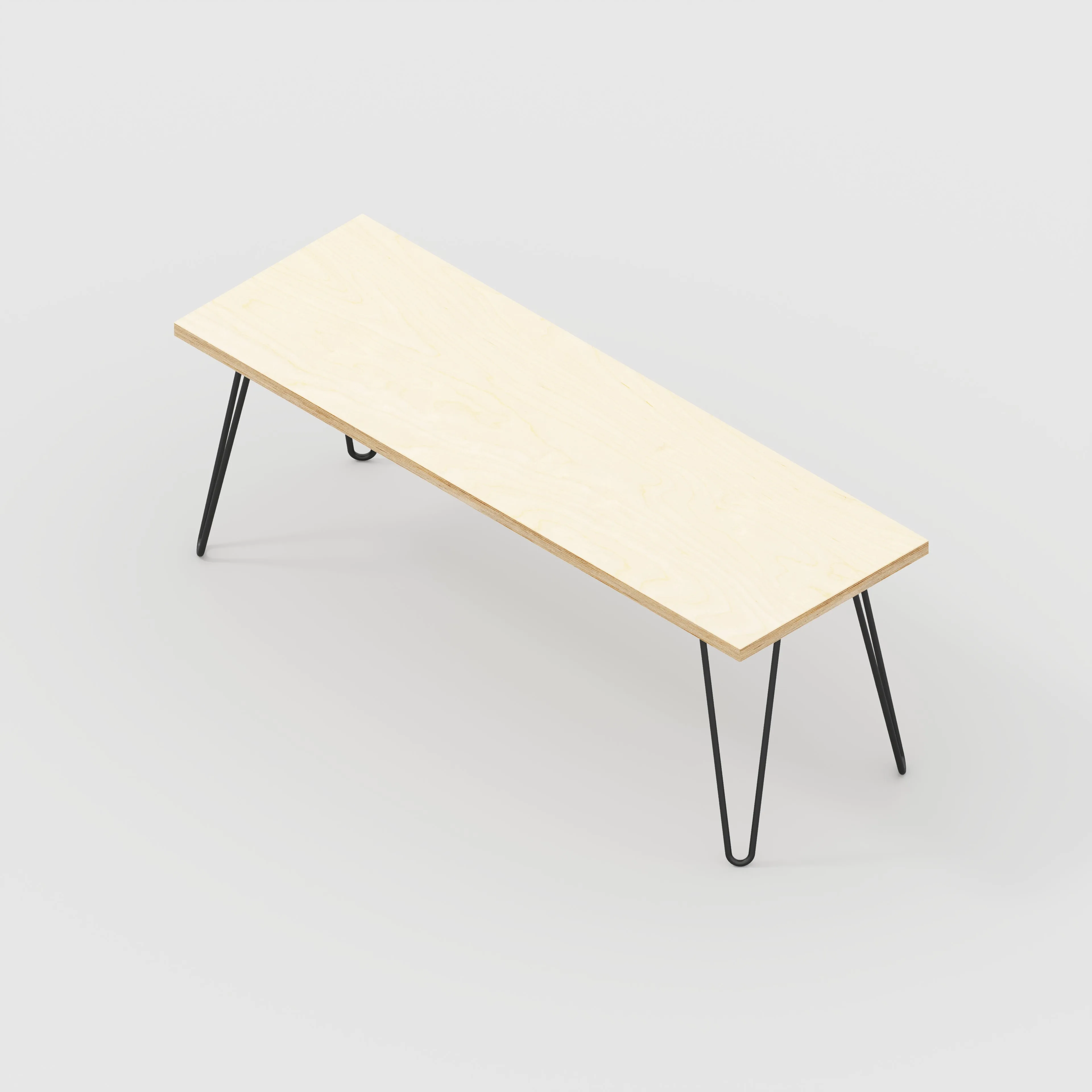 Plywood Bench Seat with Black Hairpin Legs - Plywood Birch - 1200(w) x 400(d)