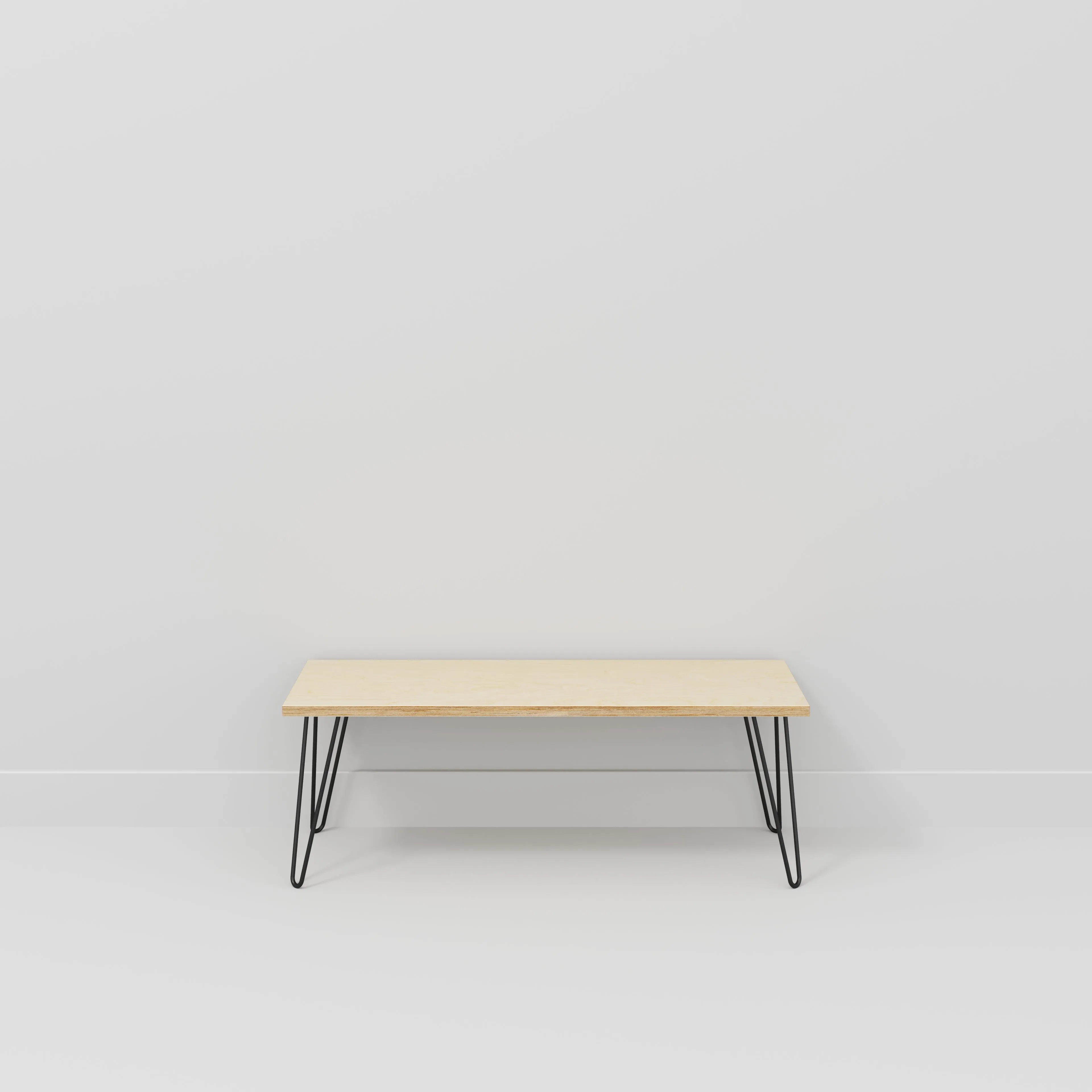 Plywood Bench Seat with Black Hairpin Legs - Plywood Birch - 1200(w) x 400(d)