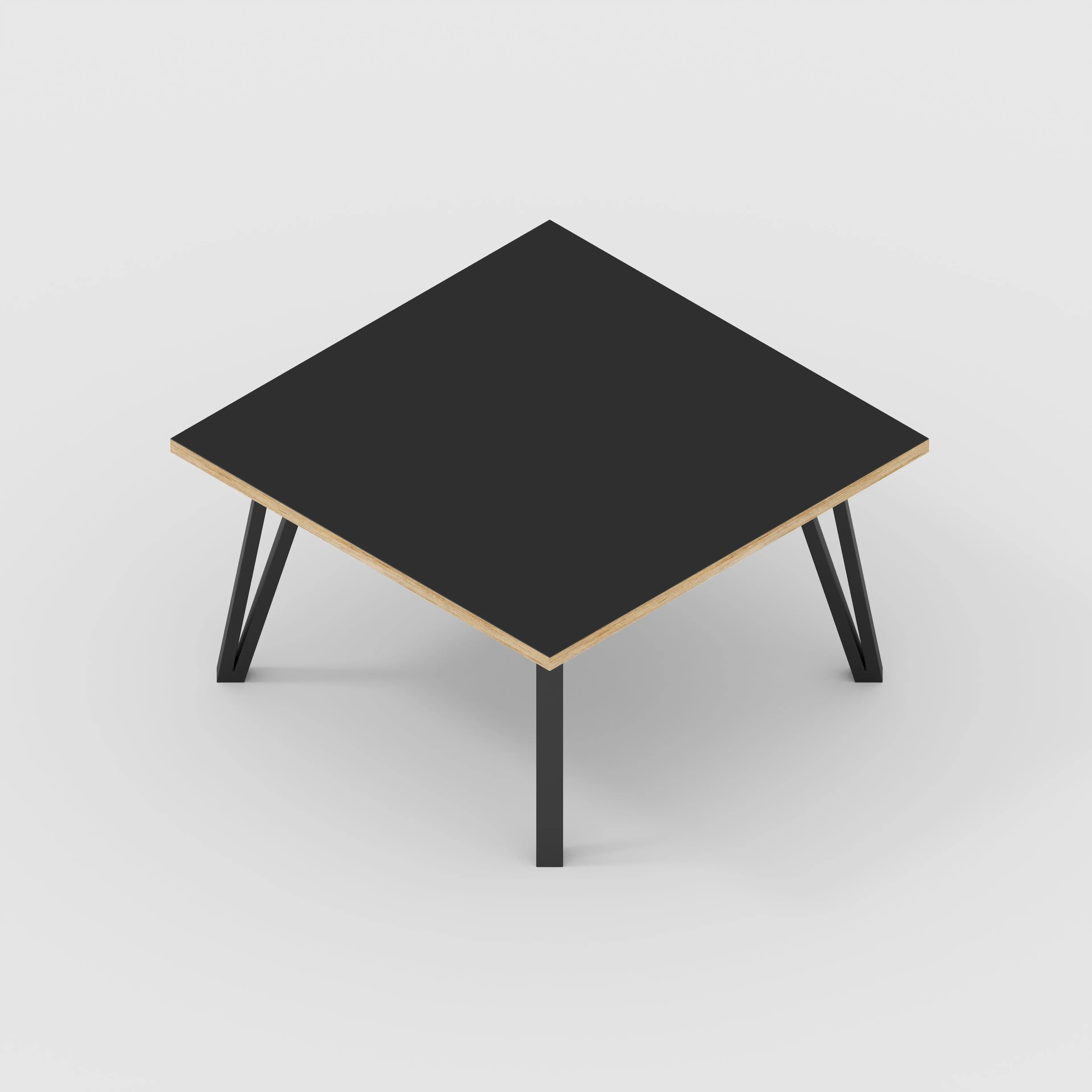 Plywood Coffee Table with Black Box Hairpin Legs - Formica Diamond Black - 800(w) x 800(d) x 425(h)