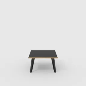 Plywood Coffee Table with Black Box Hairpin Legs - Formica Diamond Black - 800(w) x 800(d) x 425(h)