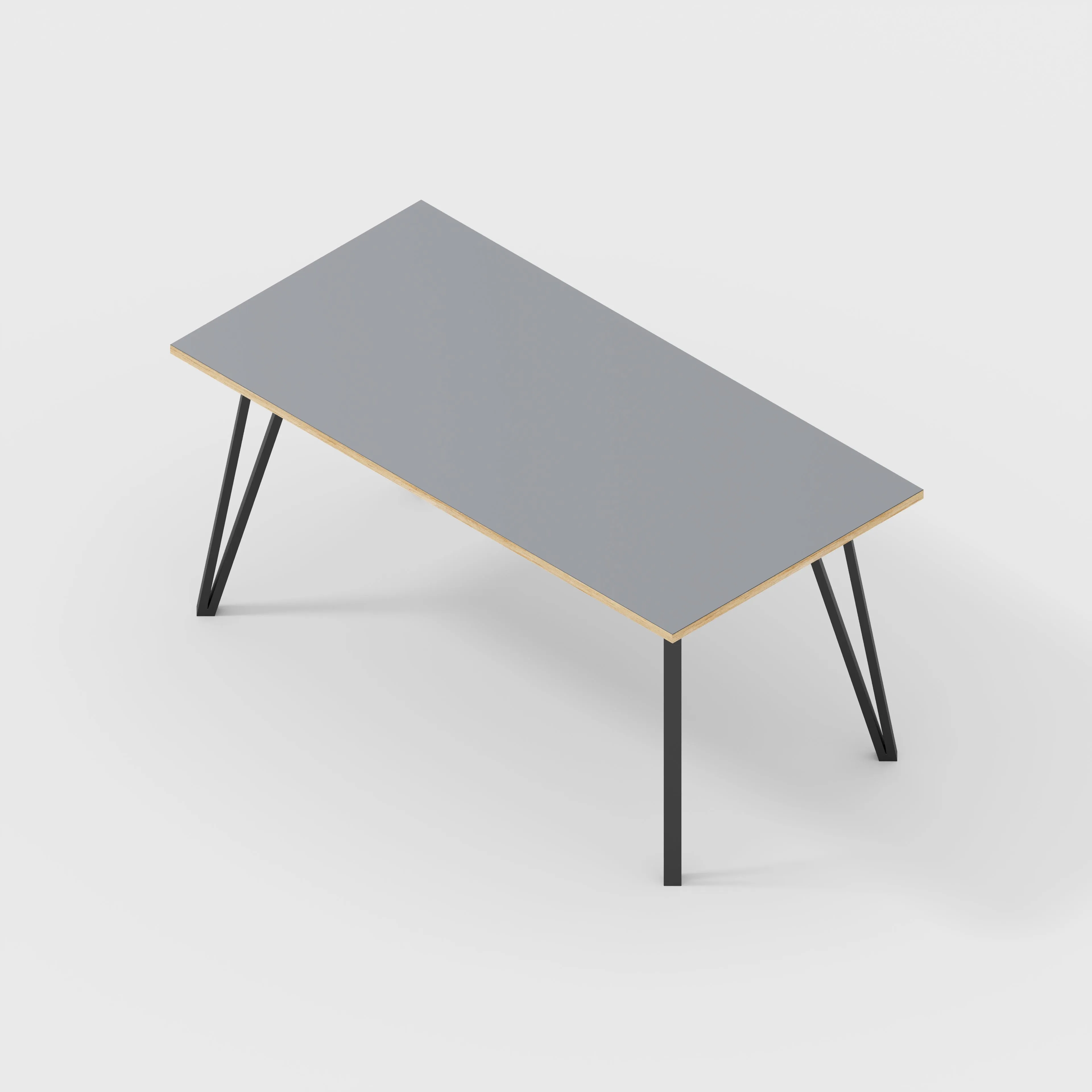 Plywood Desk with Black Box Hairpin Legs - Formica Tornado Grey - 1600(w) x 800(d) x 735(h)