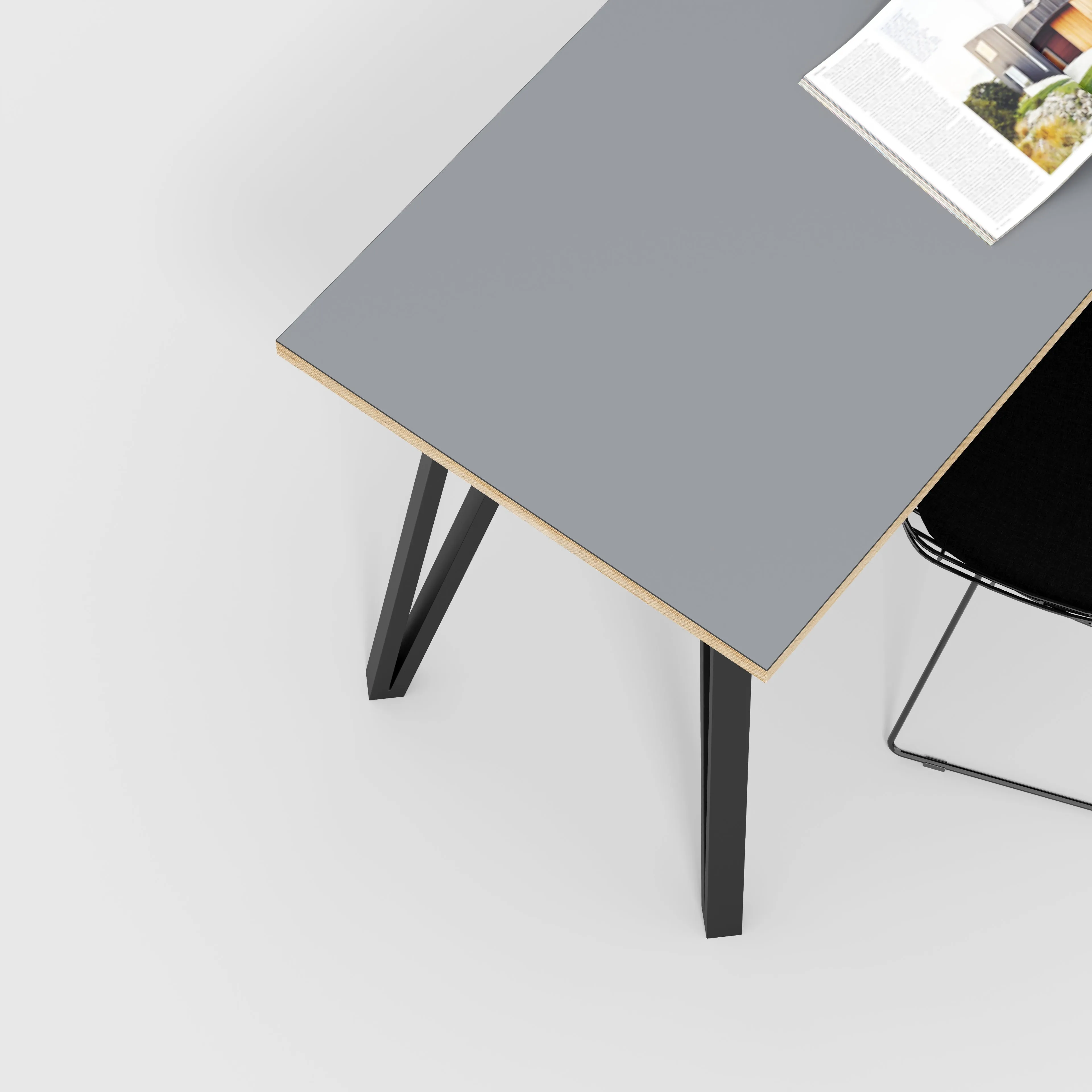 Plywood Desk with Black Box Hairpin Legs - Formica Tornado Grey - 1600(w) x 800(d) x 735(h)