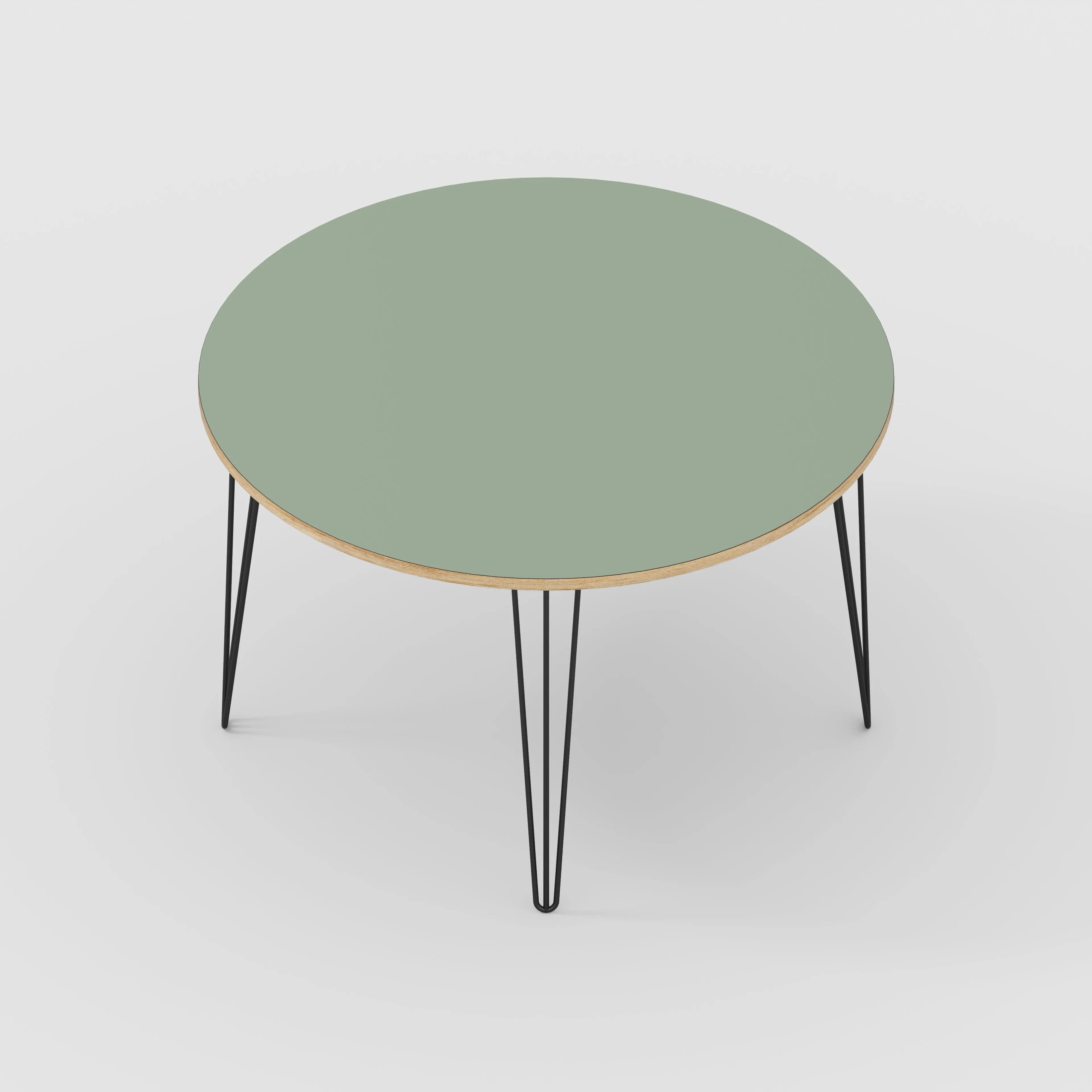 Plywood Round Table with Black Hairpin Legs - Formica Green Slate - 1200(dia) x 735(h)