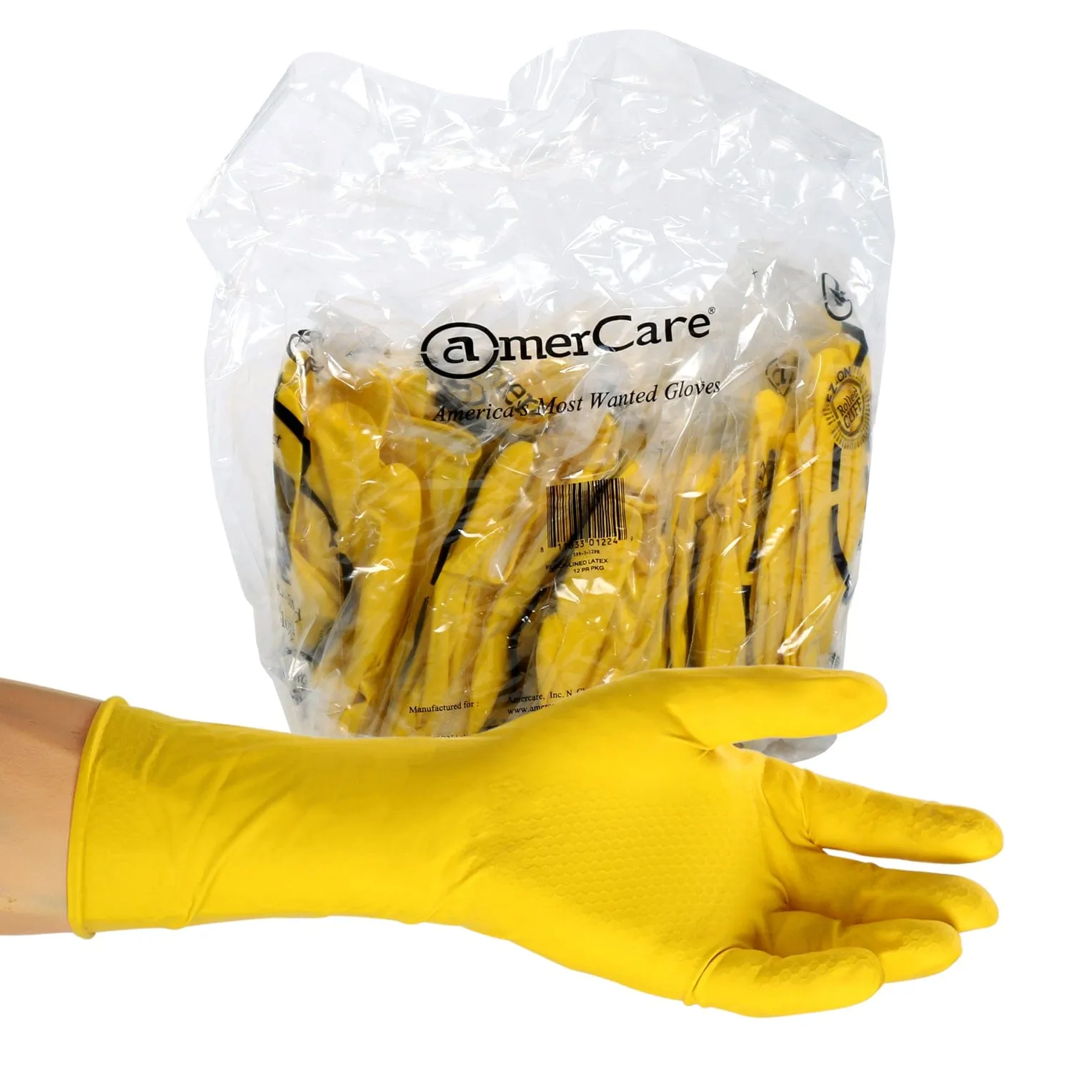 Powder-Free Latex Household Neptune Yellow Flock Lined Gloves (S-XL), Case of 240