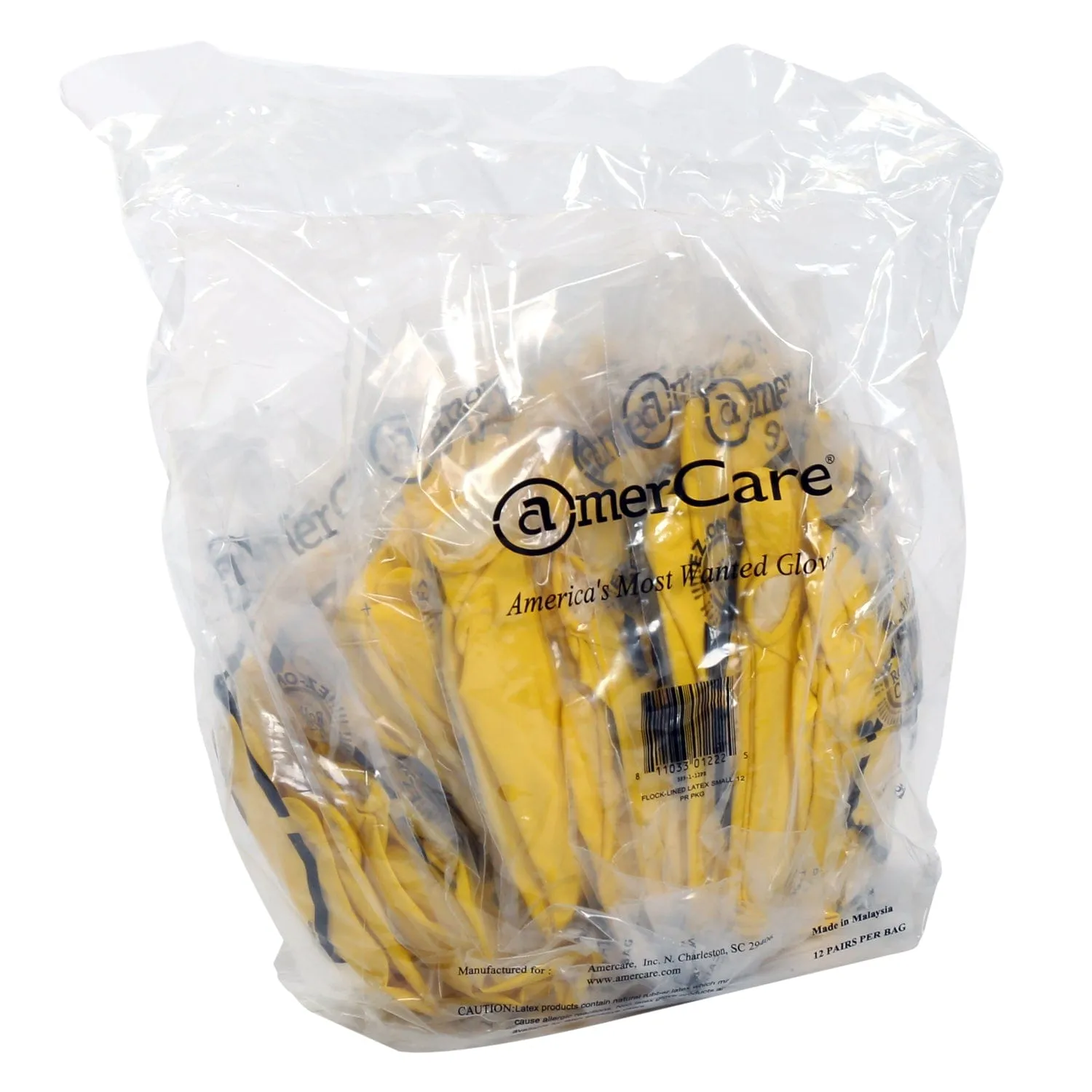 Powder-Free Latex Household Neptune Yellow Flock Lined Gloves (S-XL), Case of 240