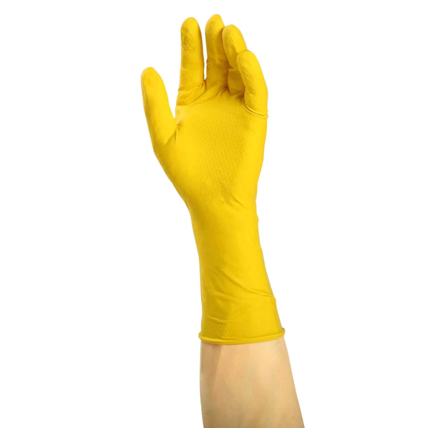 Powder-Free Latex Household Neptune Yellow Flock Lined Gloves (S-XL), Case of 240