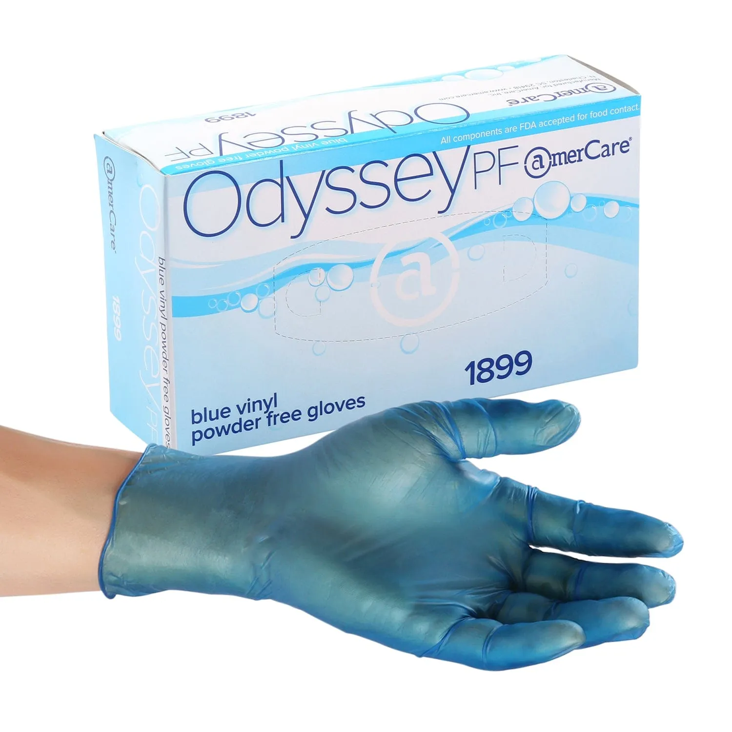 Powder-Free Vinyl Odyssey Blue Gloves (S-XXL), Case of 1,000 (XXL: 900)